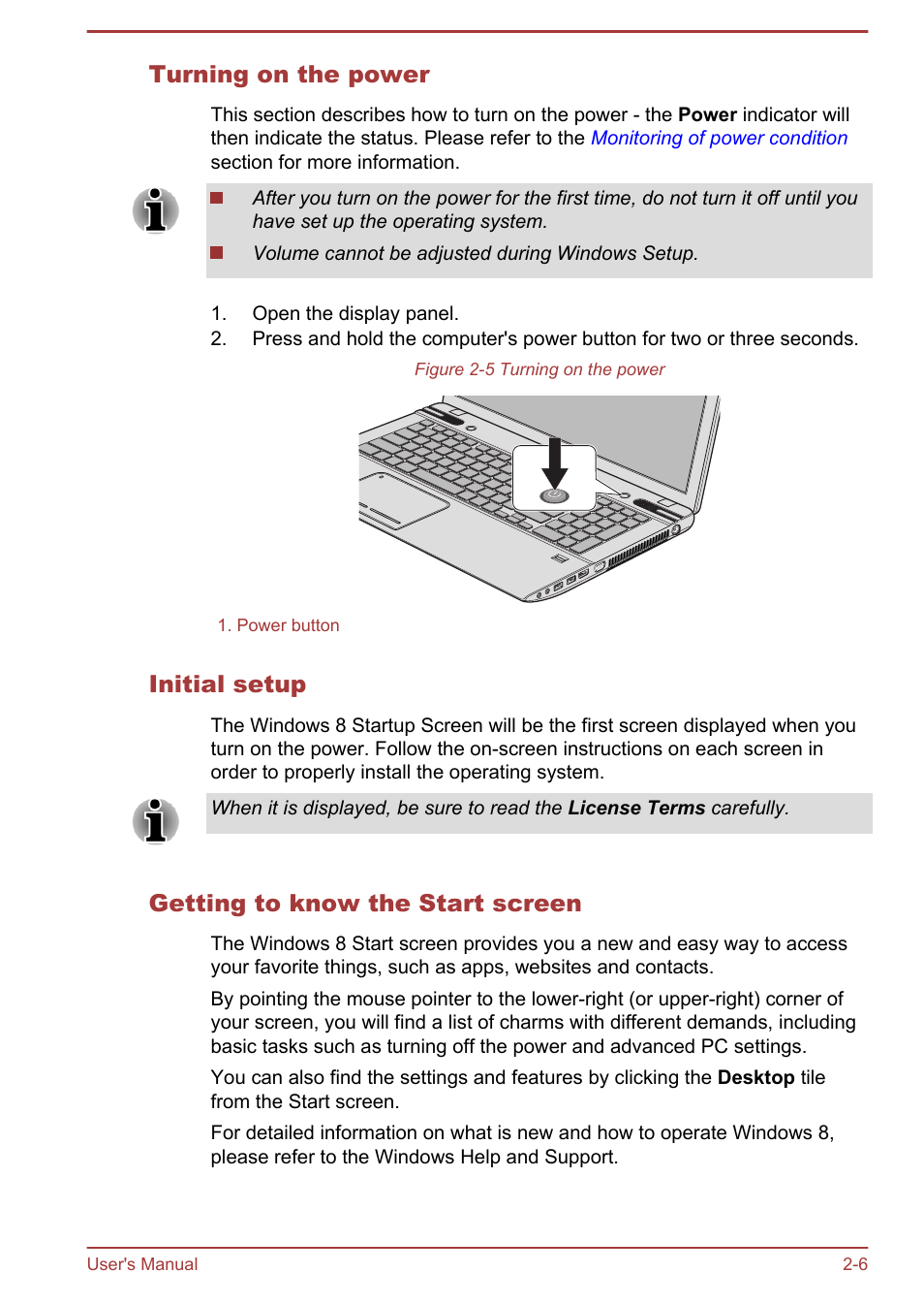 Turning on the power, Initial setup, Getting to know the start screen | Toshiba Qosmio X875 User Manual | Page 35 / 158