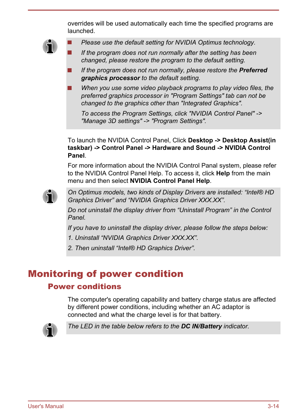 Monitoring of power condition, Power conditions, Monitoring of power condition -14 | Toshiba Qosmio X875 User Manual | Page 54 / 158