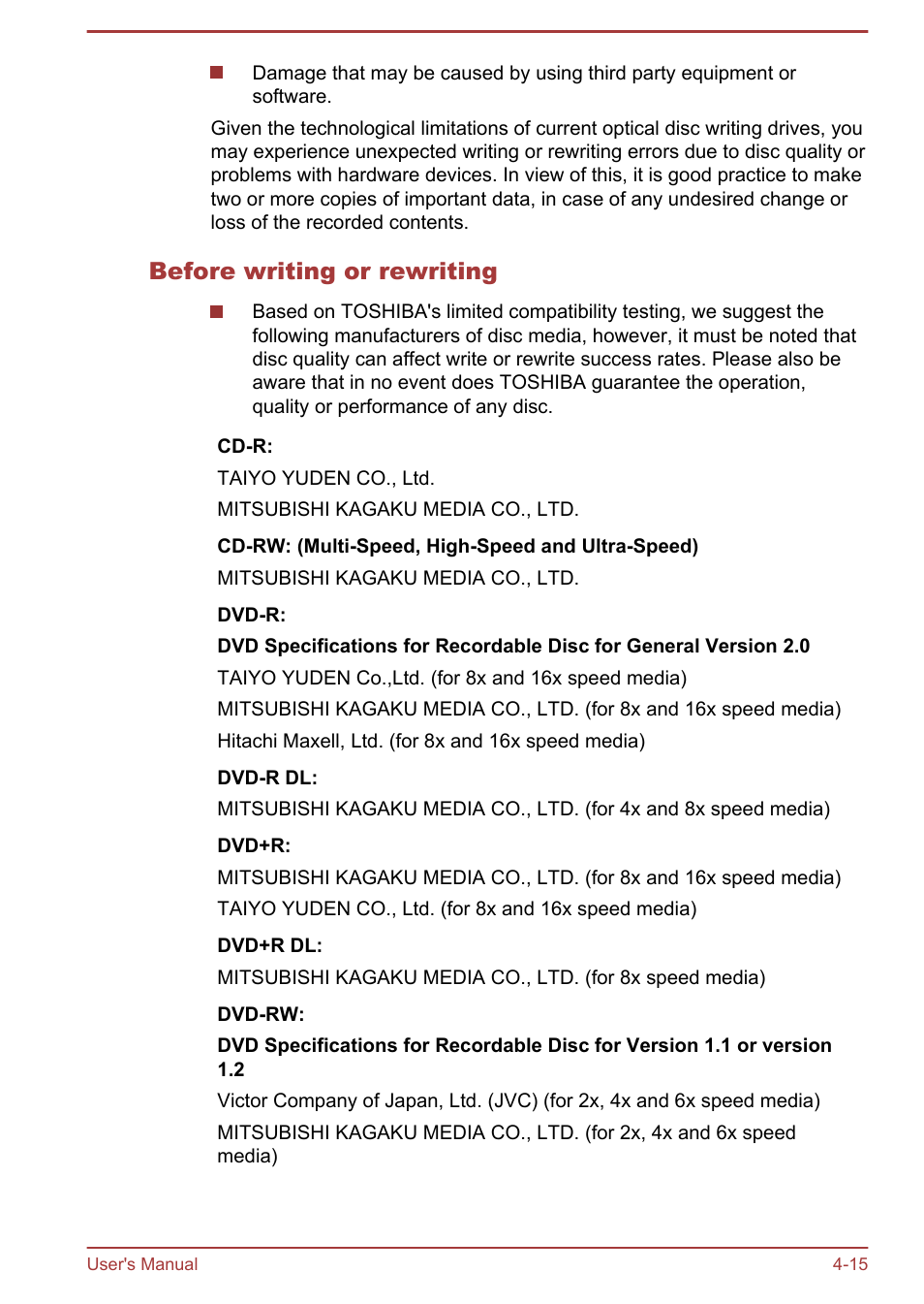 Before writing or rewriting | Toshiba Qosmio X875 User Manual | Page 74 / 158