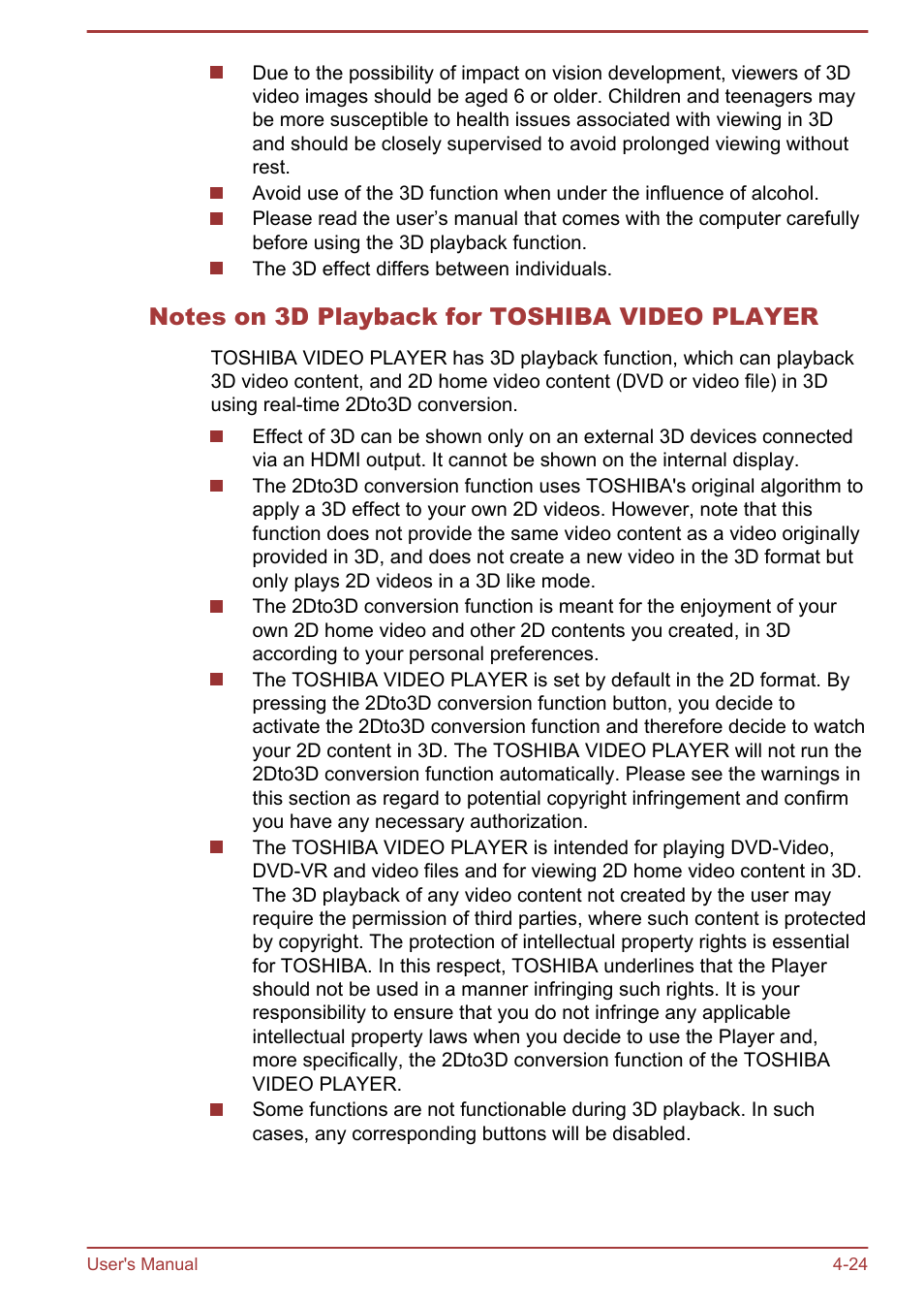 Notes on 3d playback for toshiba video player | Toshiba Qosmio X875 User Manual | Page 83 / 158