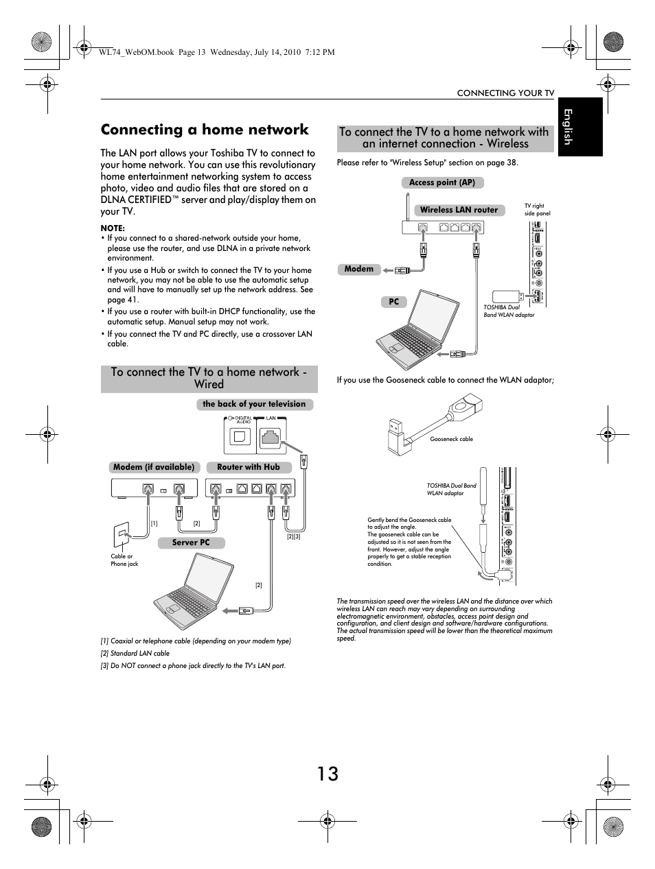 Connecting a home network | Toshiba TV743 User Manual | Page 13 / 84