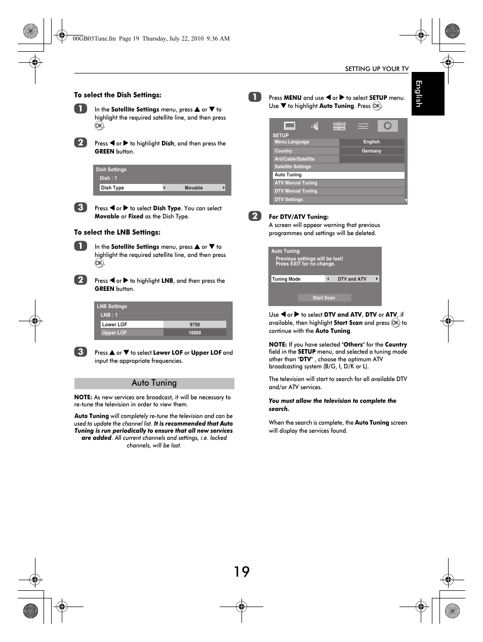 Auto tuning | Toshiba TV743 User Manual | Page 19 / 84