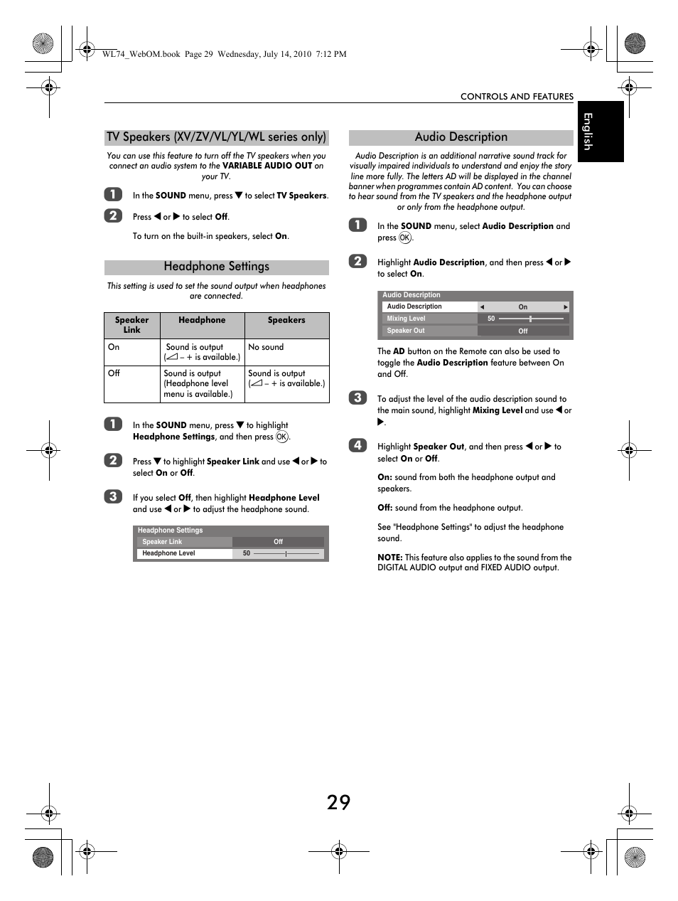 Audio description | Toshiba TV743 User Manual | Page 29 / 84