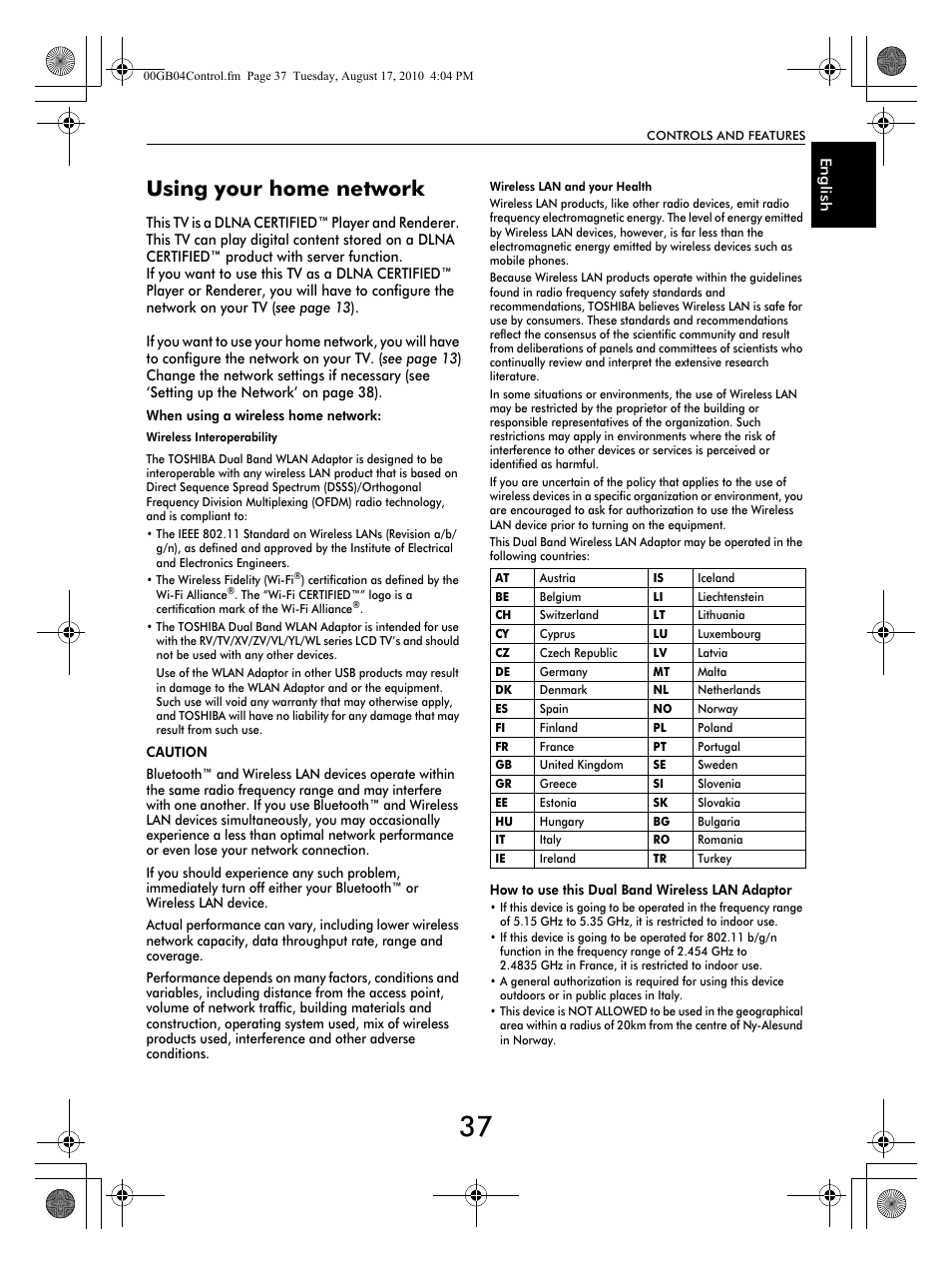 Using your home network | Toshiba TV743 User Manual | Page 37 / 84