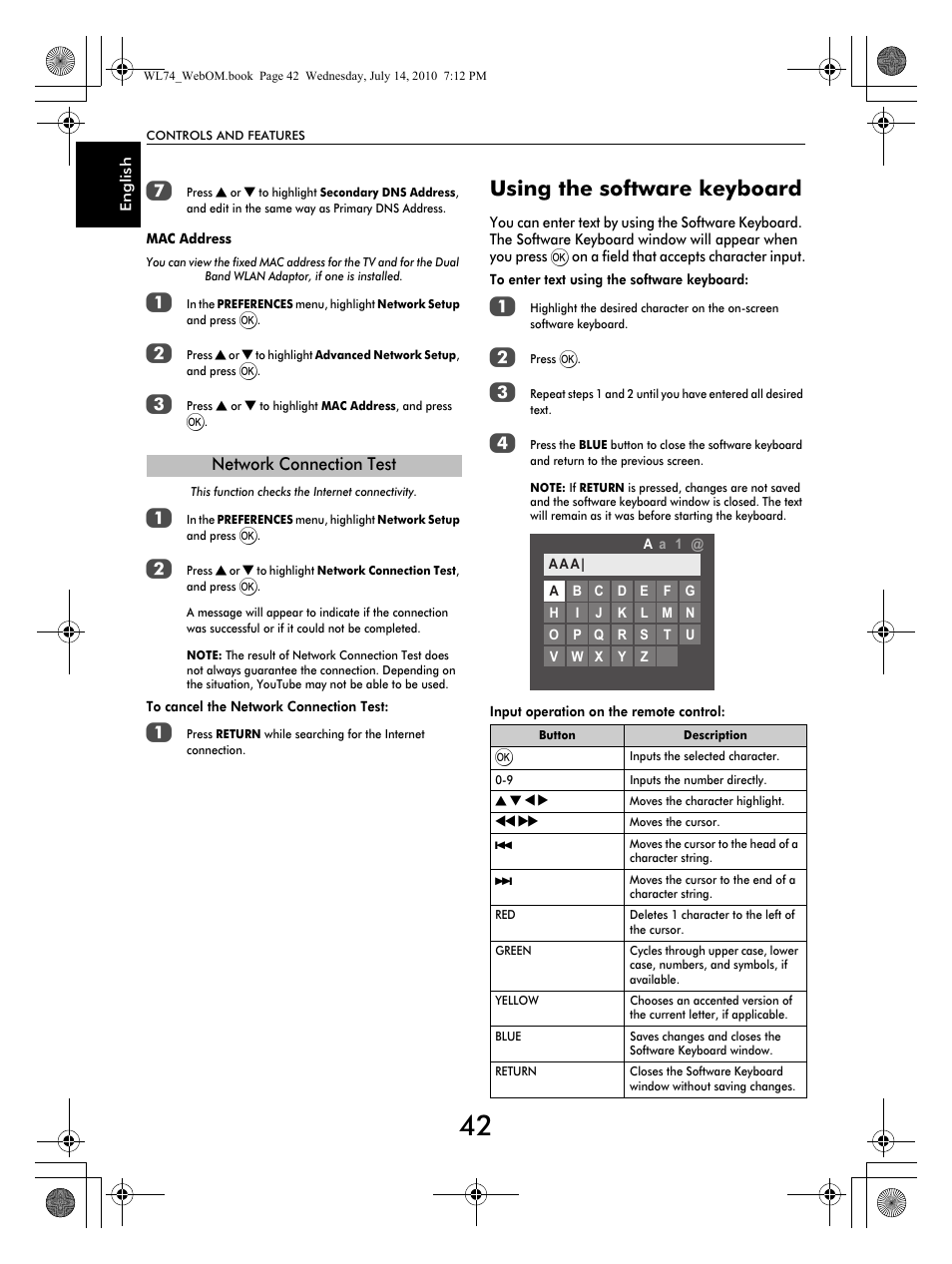 Using the software keyboard | Toshiba TV743 User Manual | Page 42 / 84