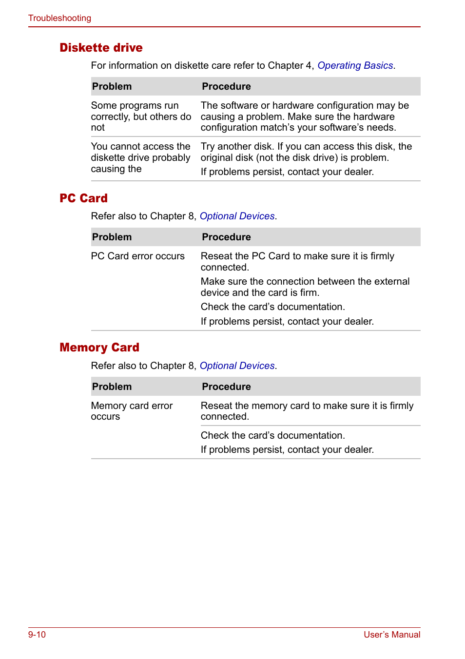 Diskette drive, Pc card | Toshiba Satellite Pro P100 (PSPAE) User Manual | Page 136 / 172