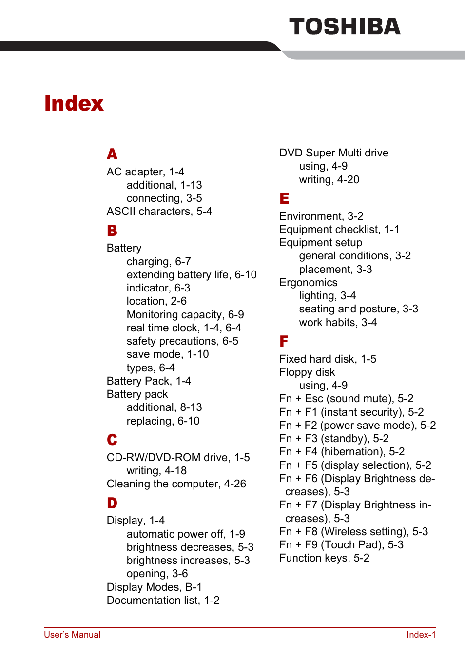 Index | Toshiba Satellite Pro P100 (PSPAE) User Manual | Page 169 / 172