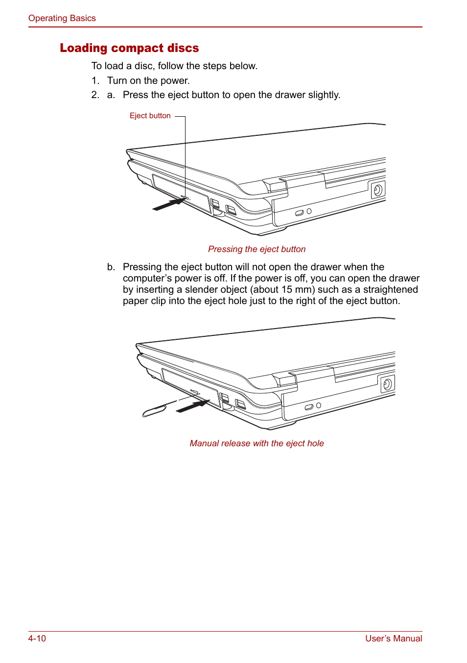 Loading compact discs | Toshiba Satellite Pro P100 (PSPAE) User Manual | Page 72 / 172