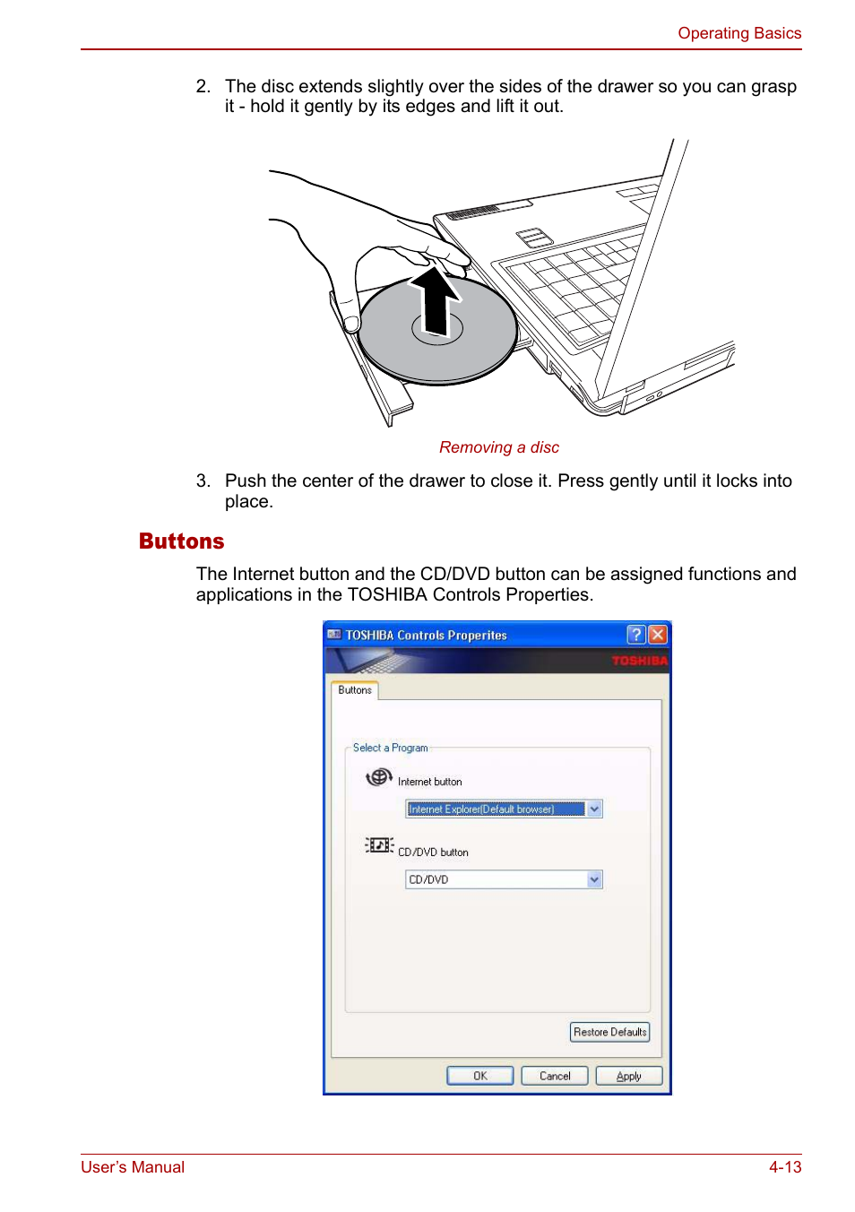 Buttons | Toshiba Satellite Pro P100 (PSPAE) User Manual | Page 75 / 172