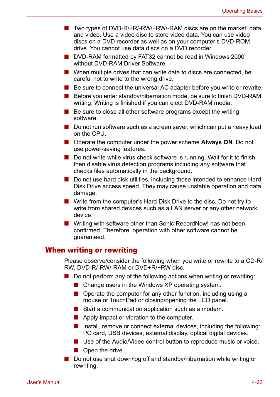 When writing or rewriting | Toshiba Satellite Pro P100 (PSPAE) User Manual | Page 85 / 172