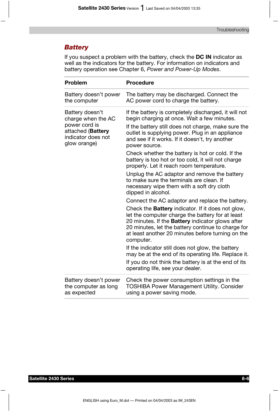 Battery | Toshiba Satellite 2430-301 User Manual | Page 130 / 222