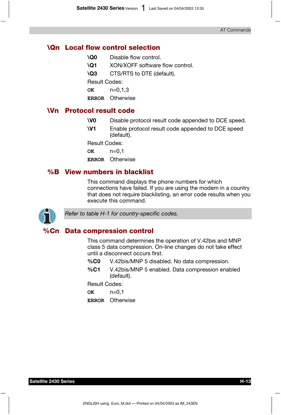 Qn local flow control selection, Vn protocol result code, B view numbers in blacklist | Cn data compression control | Toshiba Satellite 2430-301 User Manual | Page 185 / 222