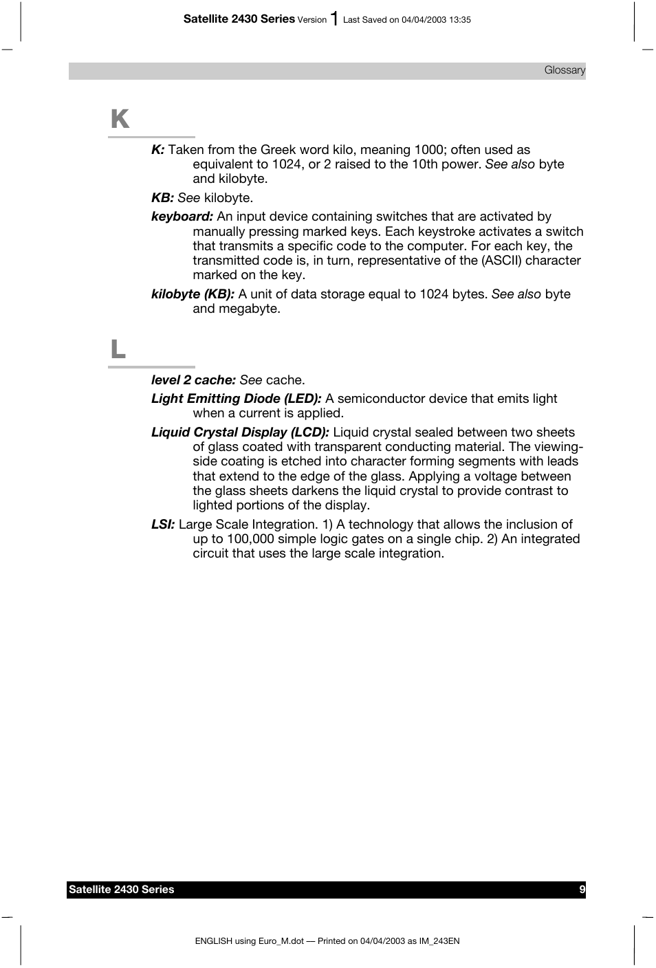 Toshiba Satellite 2430-301 User Manual | Page 212 / 222