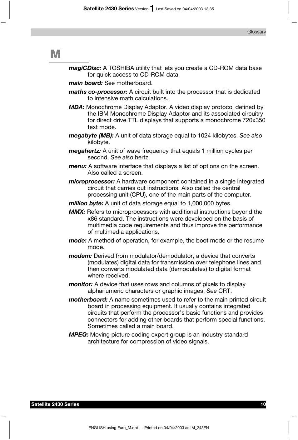 Toshiba Satellite 2430-301 User Manual | Page 213 / 222