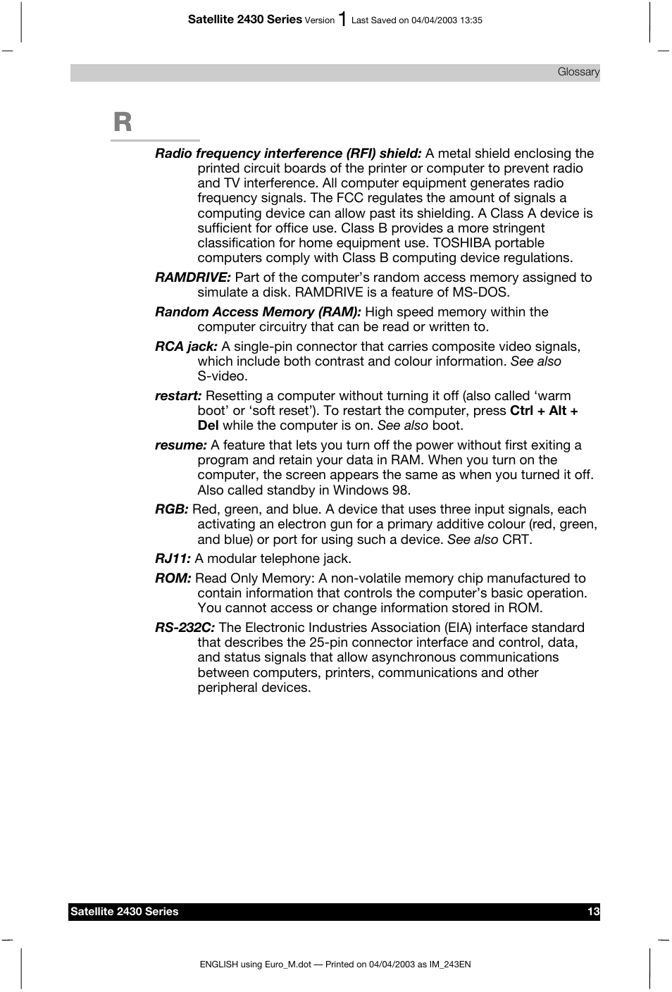 Toshiba Satellite 2430-301 User Manual | Page 216 / 222