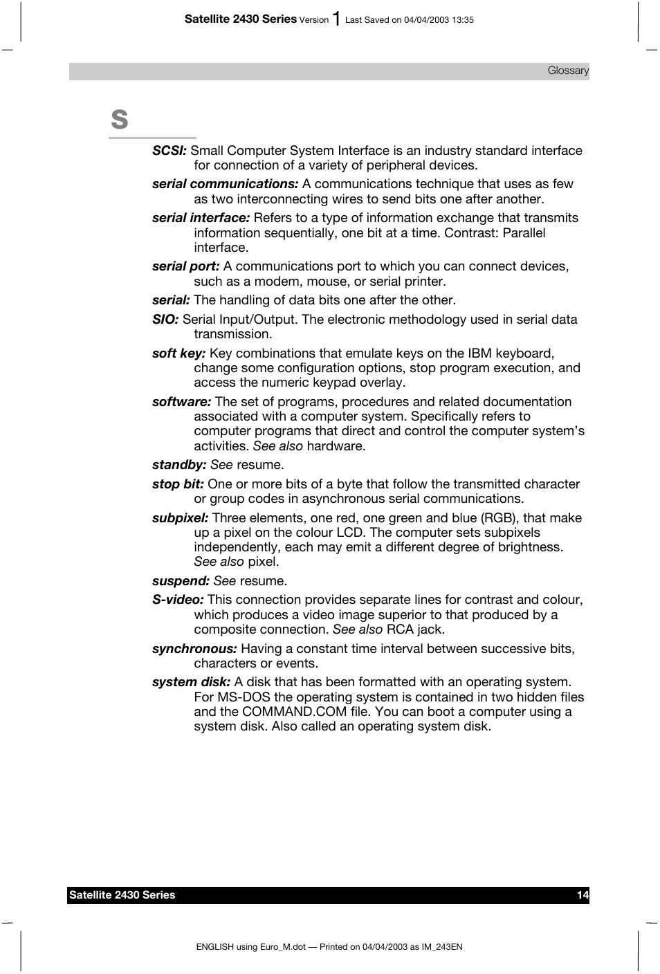 Toshiba Satellite 2430-301 User Manual | Page 217 / 222