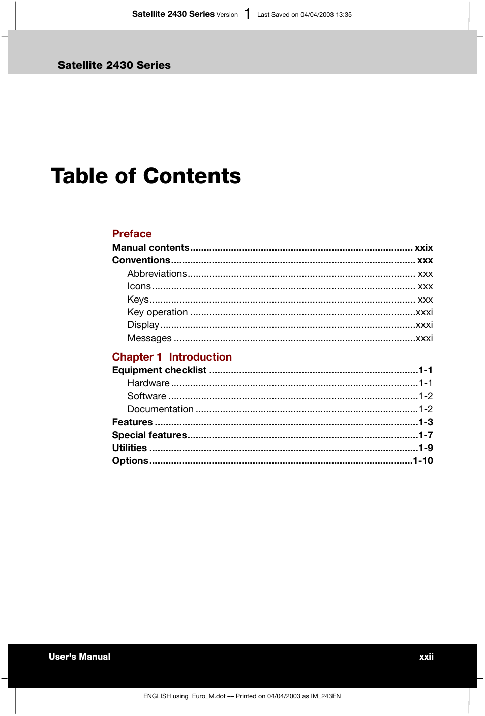 Toshiba Satellite 2430-301 User Manual | Page 22 / 222