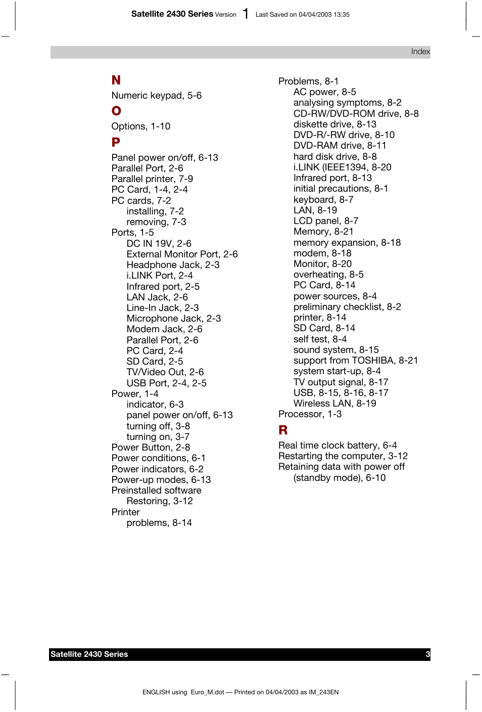 Toshiba Satellite 2430-301 User Manual | Page 221 / 222