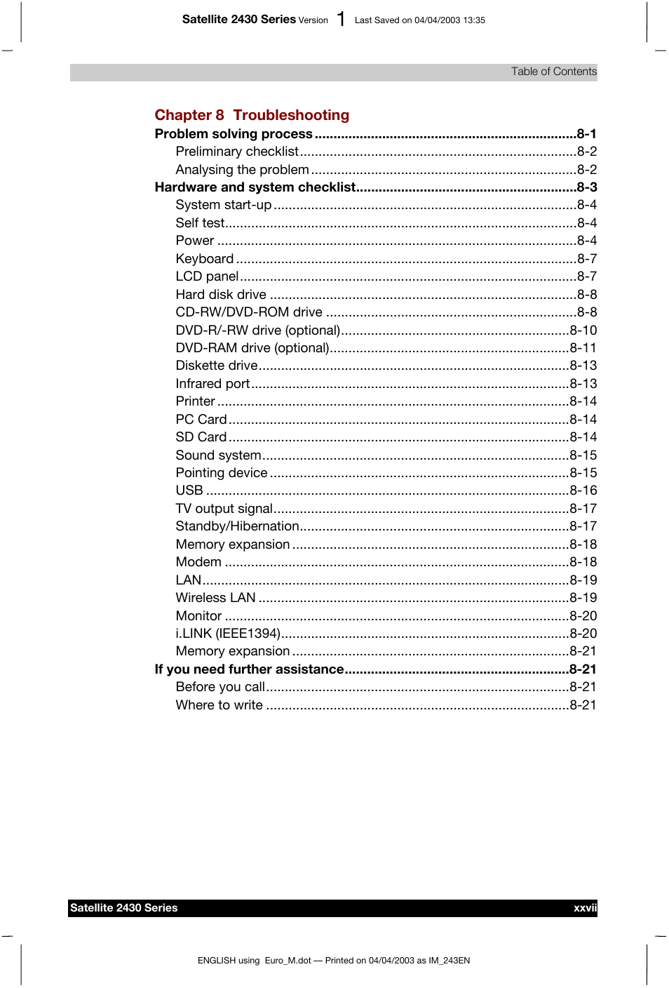 Toshiba Satellite 2430-301 User Manual | Page 27 / 222