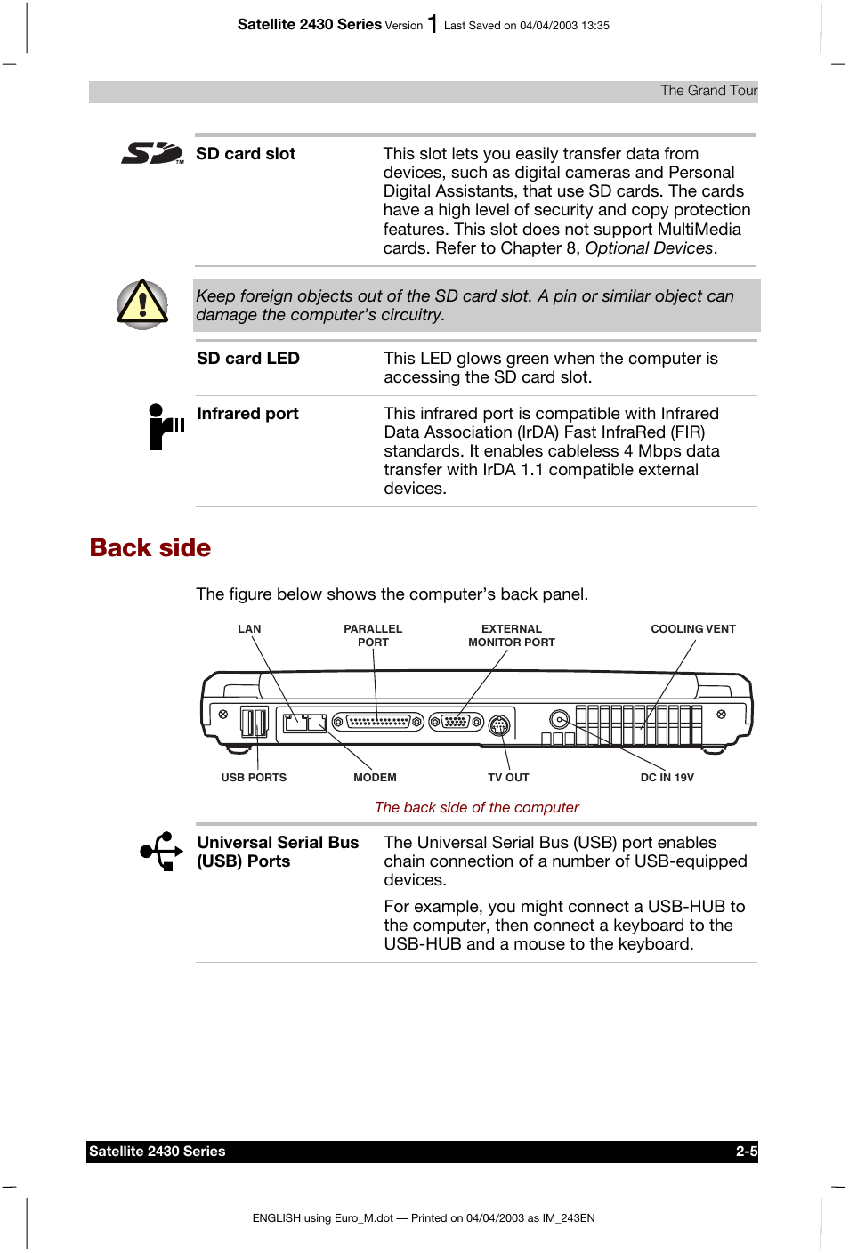 Back side | Toshiba Satellite 2430-301 User Manual | Page 46 / 222