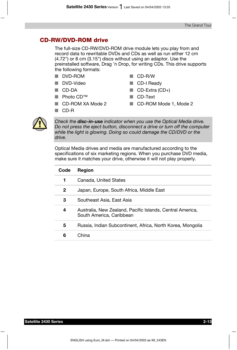 Cd-rw/dvd-rom drive | Toshiba Satellite 2430-301 User Manual | Page 54 / 222