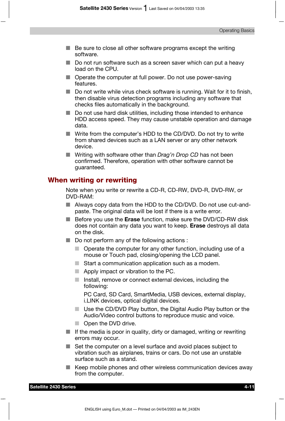 When writing or rewriting | Toshiba Satellite 2430-301 User Manual | Page 78 / 222