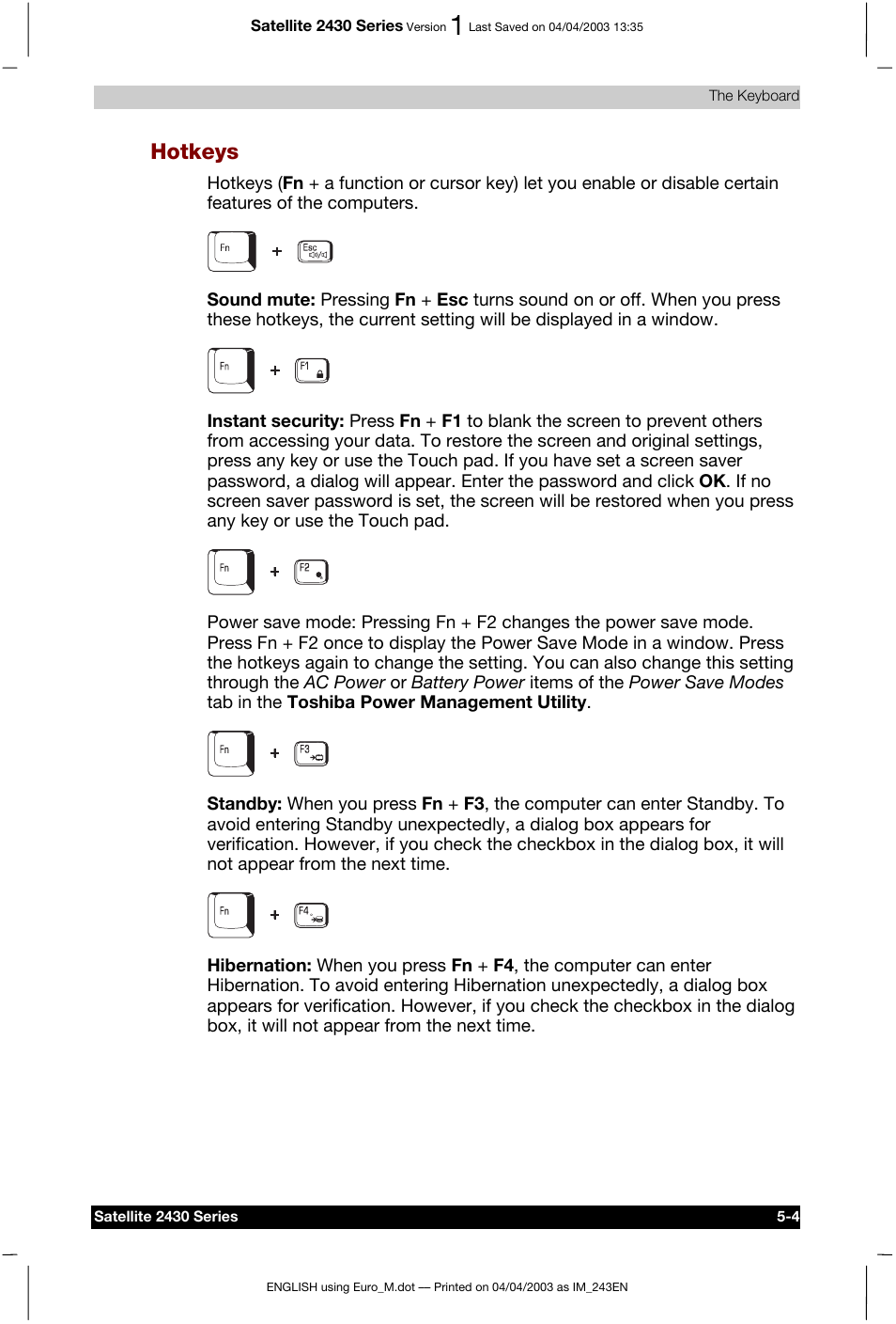 Hotkeys | Toshiba Satellite 2430-301 User Manual | Page 93 / 222