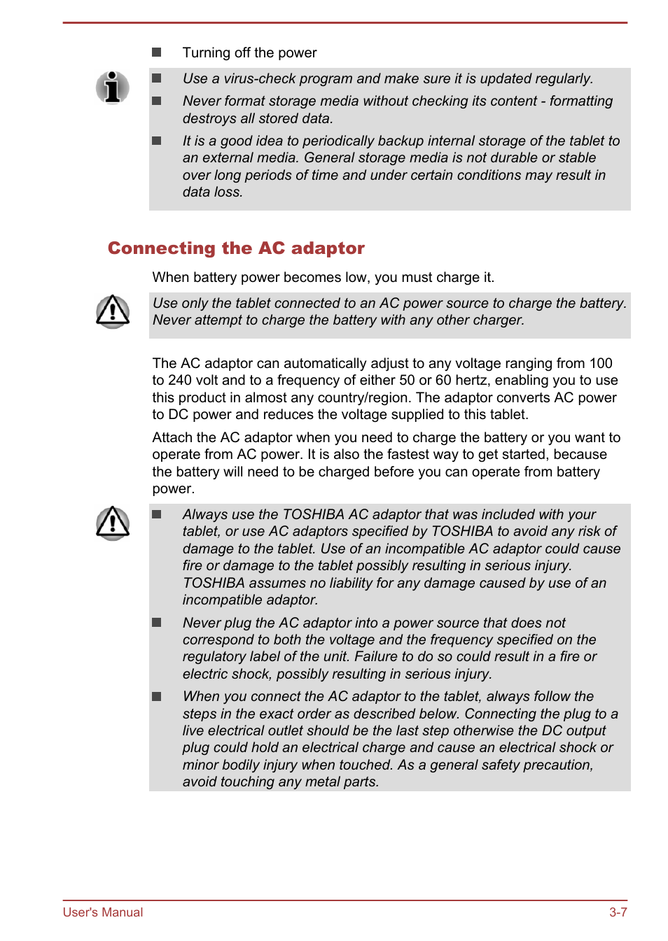 Connecting the ac adaptor | Toshiba AT10LE-A User Manual | Page 20 / 102