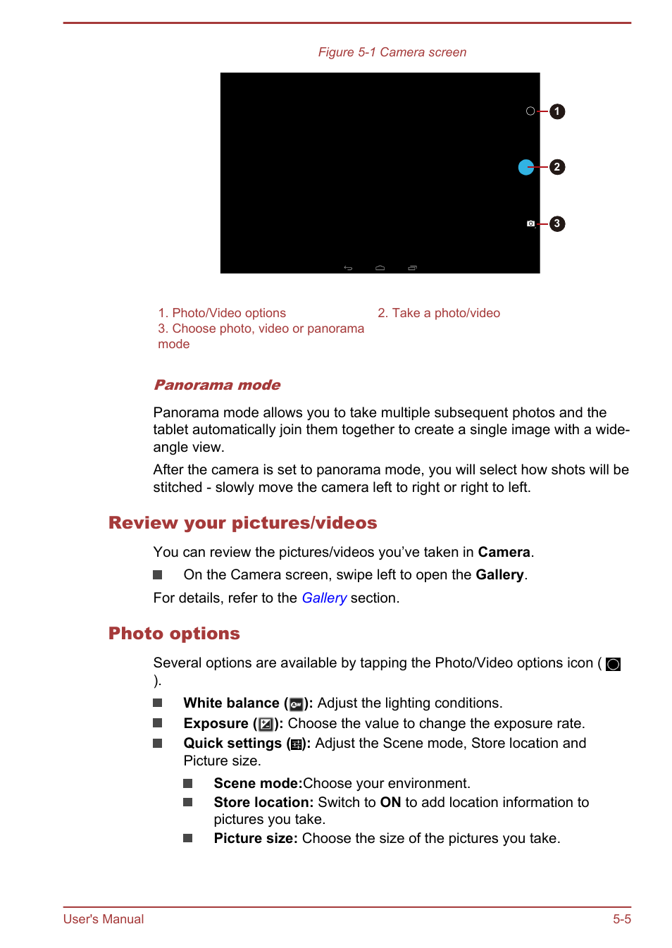 Review your pictures/videos, Photo options | Toshiba AT10LE-A User Manual | Page 42 / 102