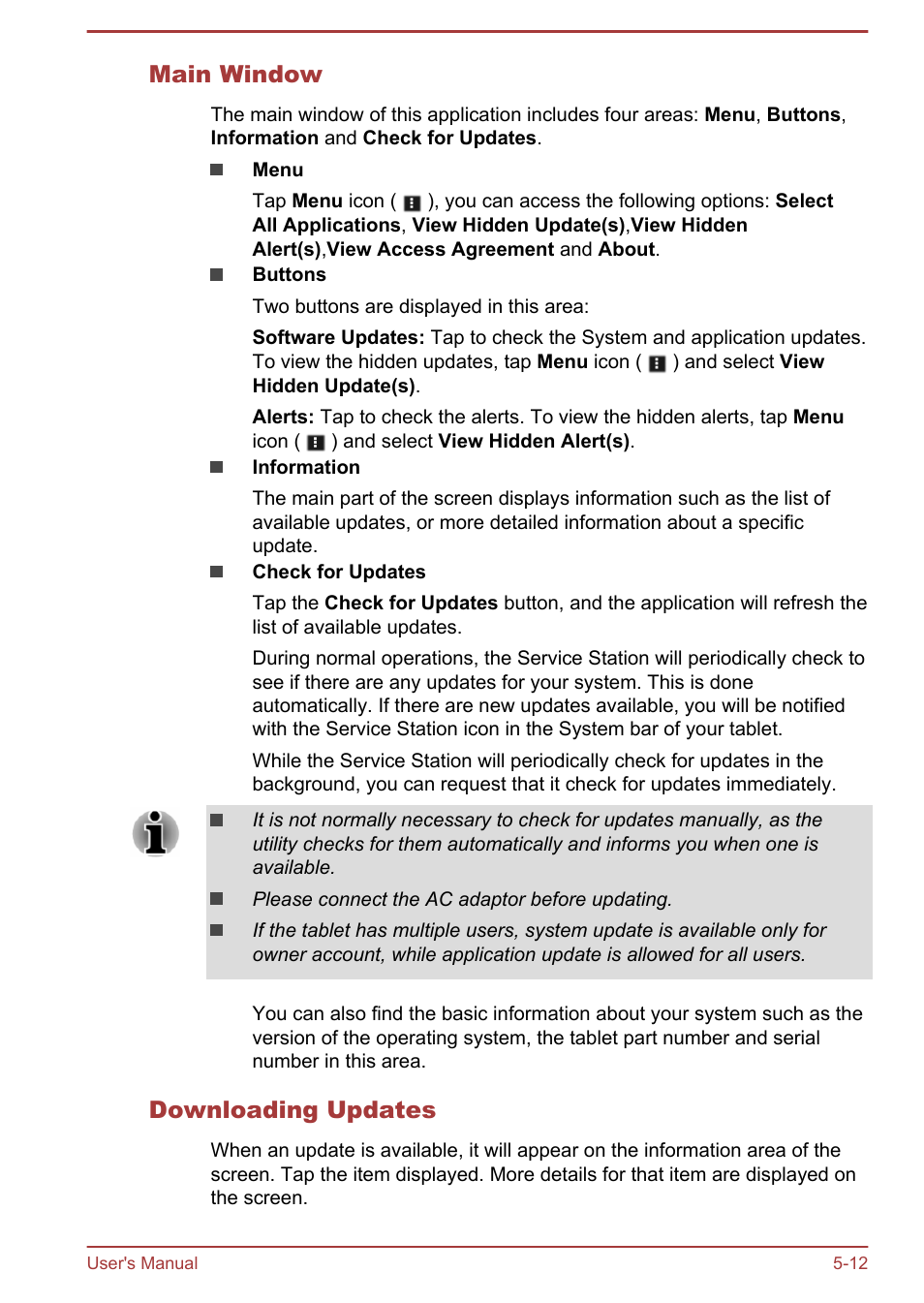 Main window, Downloading updates | Toshiba AT10LE-A User Manual | Page 49 / 102