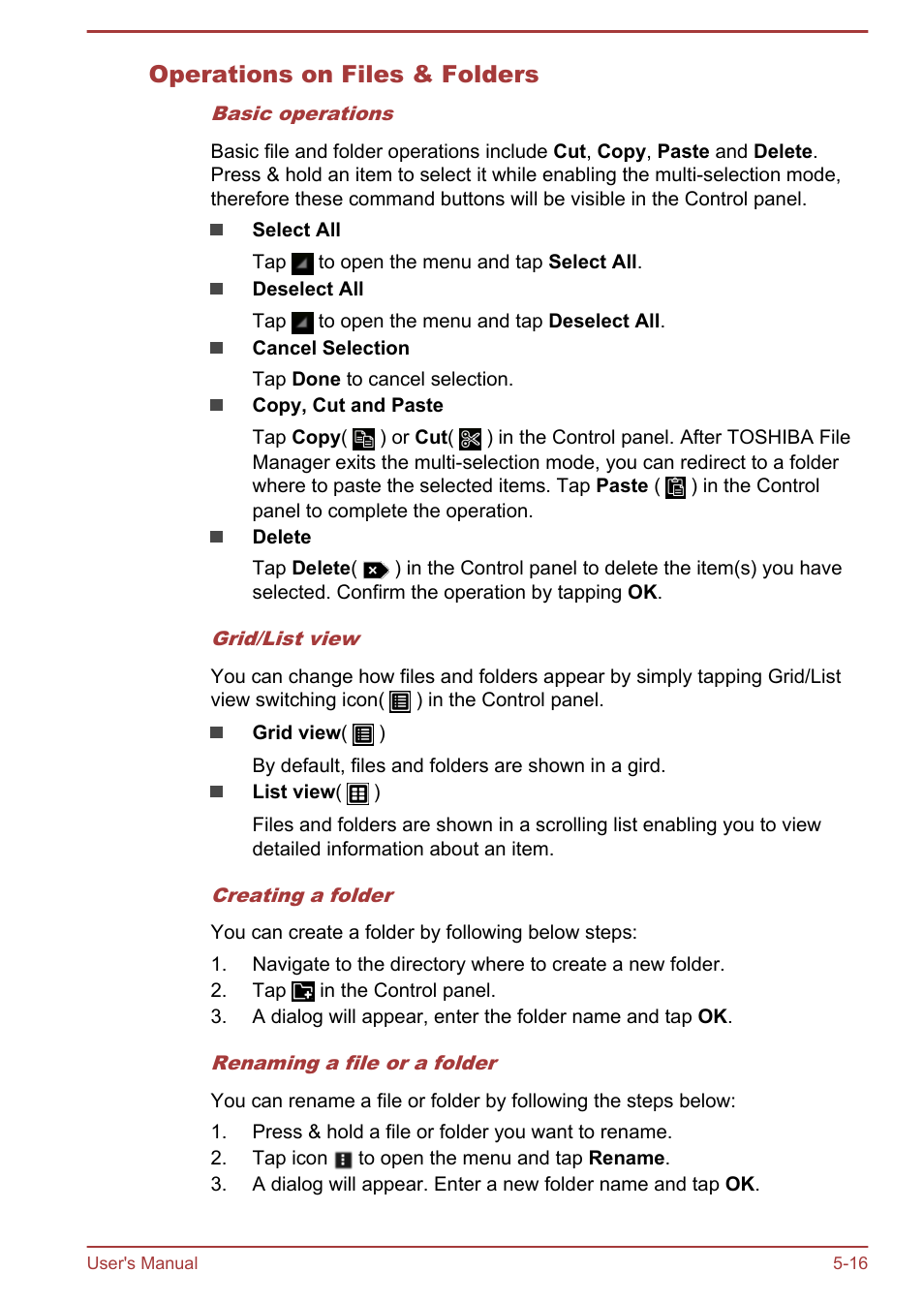 Operations on files & folders | Toshiba AT10LE-A User Manual | Page 53 / 102