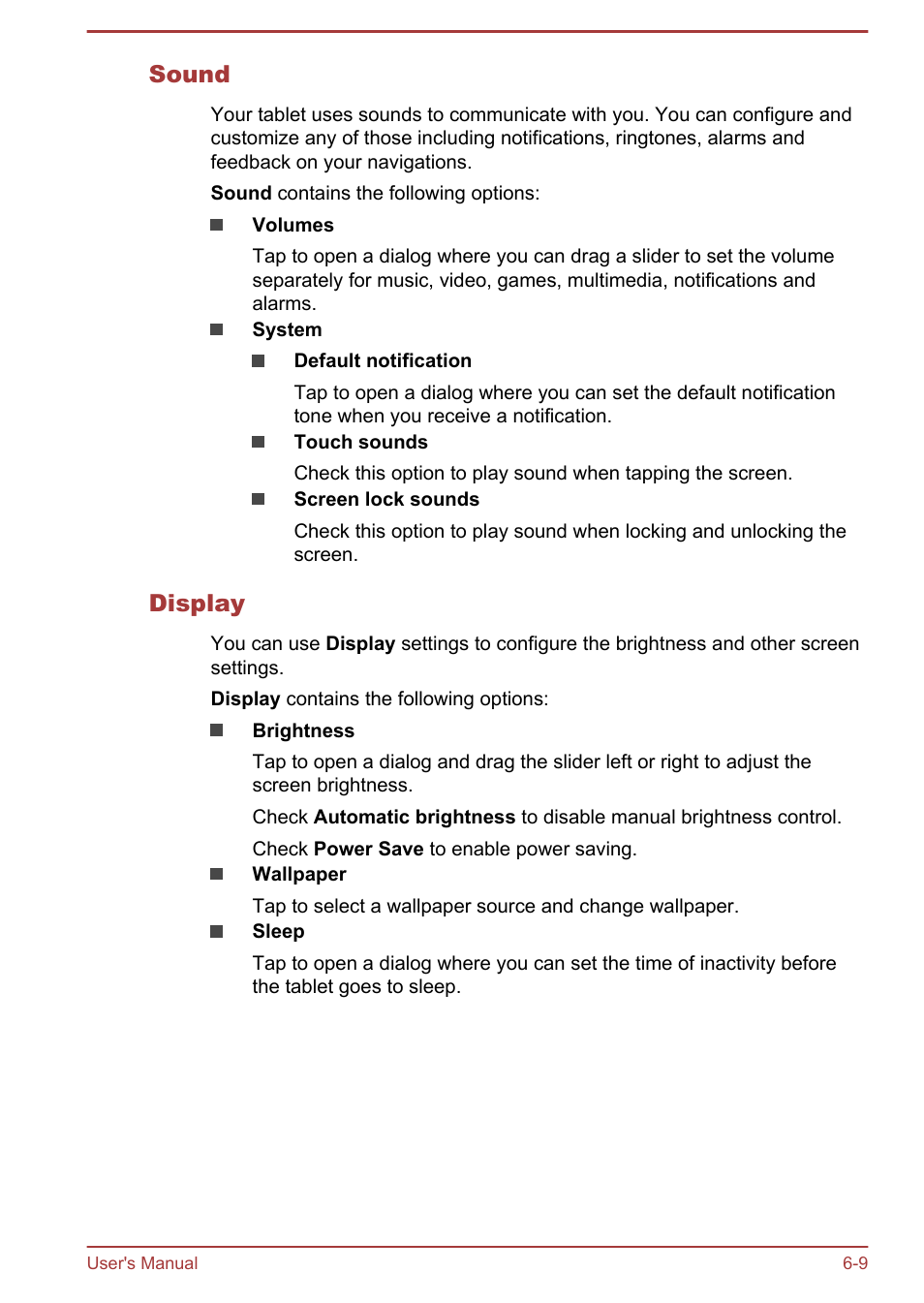 Sound, Display | Toshiba AT10LE-A User Manual | Page 64 / 102