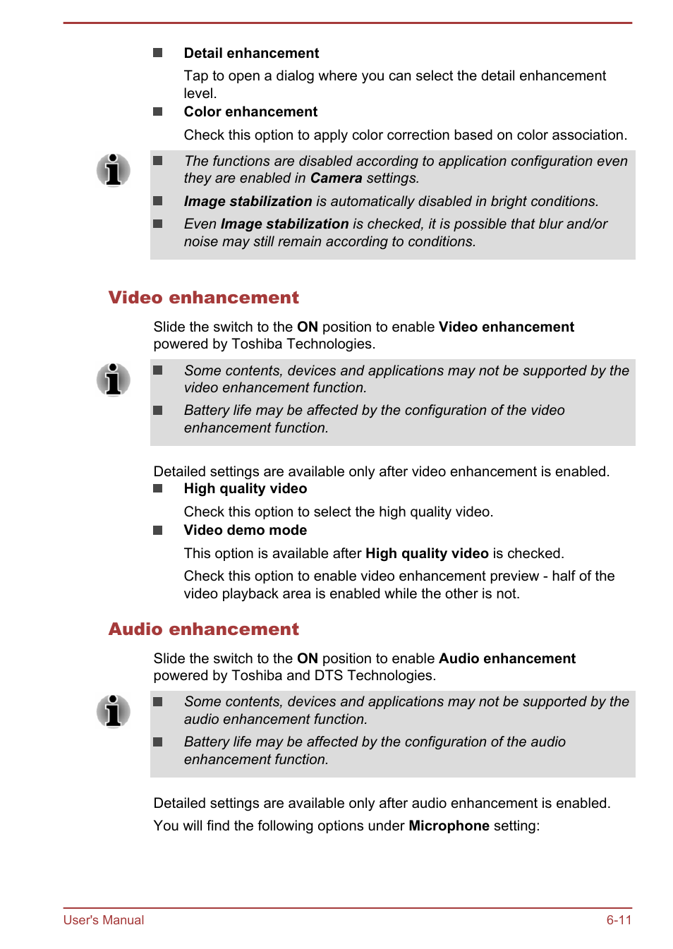 Video enhancement, Audio enhancement | Toshiba AT10LE-A User Manual | Page 66 / 102