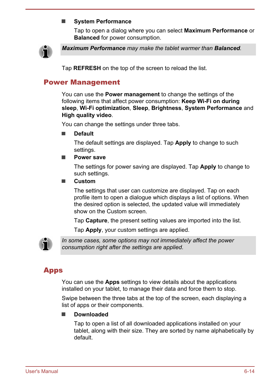 Power management, Apps | Toshiba AT10LE-A User Manual | Page 69 / 102