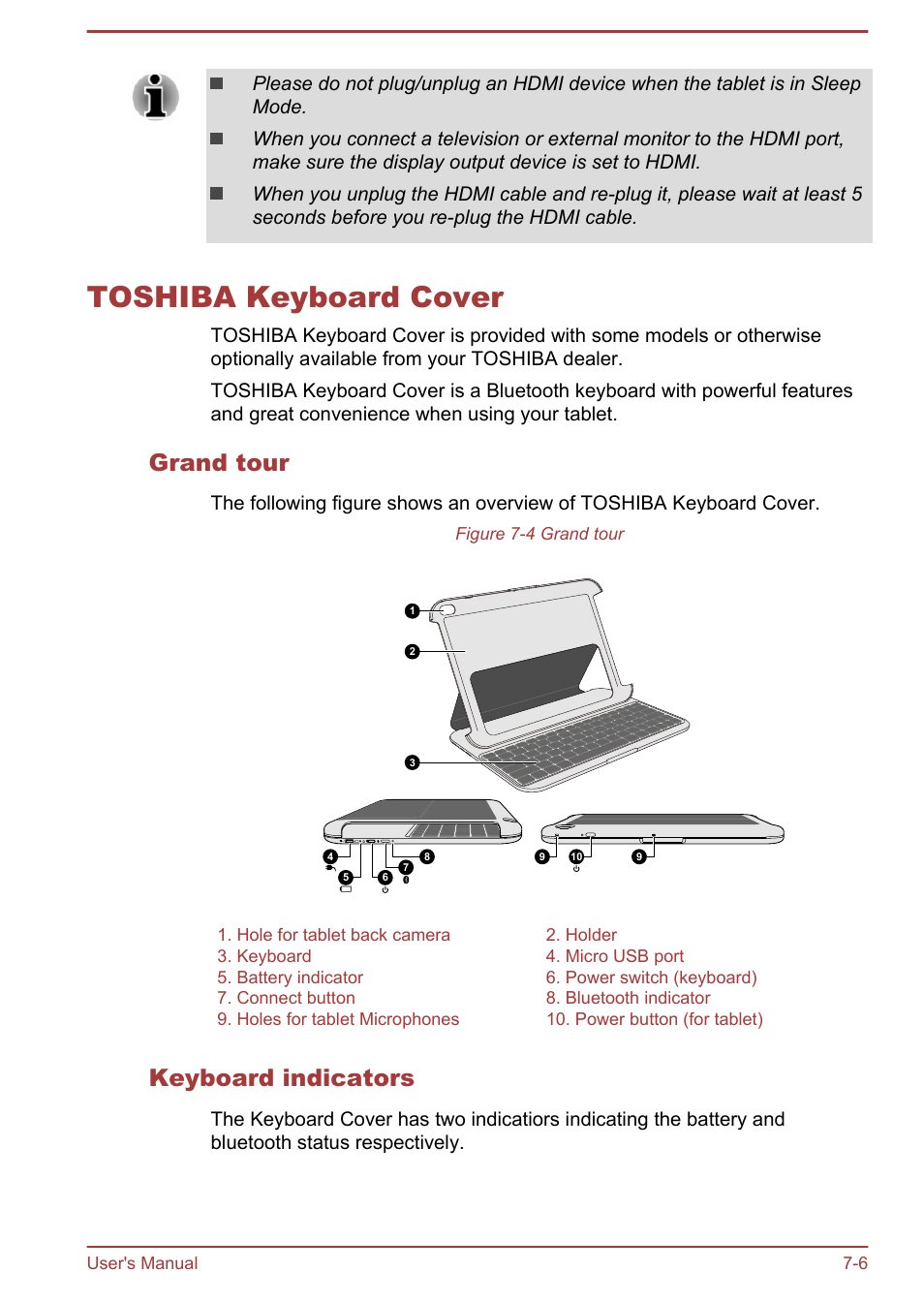 Toshiba keyboard cover, Grand tour, Keyboard indicators | Toshiba keyboard cover -6 | Toshiba AT10LE-A User Manual | Page 84 / 102