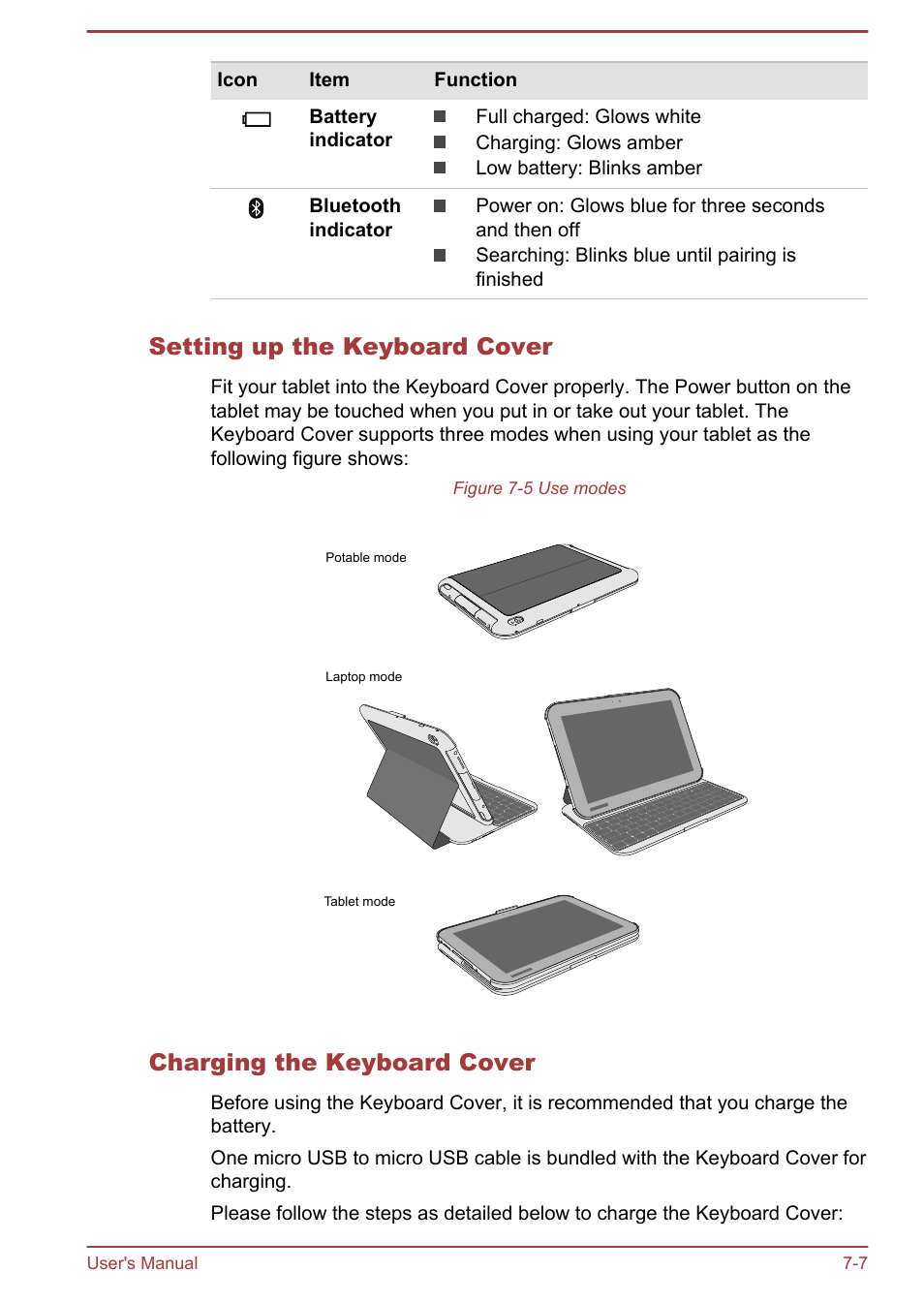 Setting up the keyboard cover, Charging the keyboard cover | Toshiba AT10LE-A User Manual | Page 85 / 102