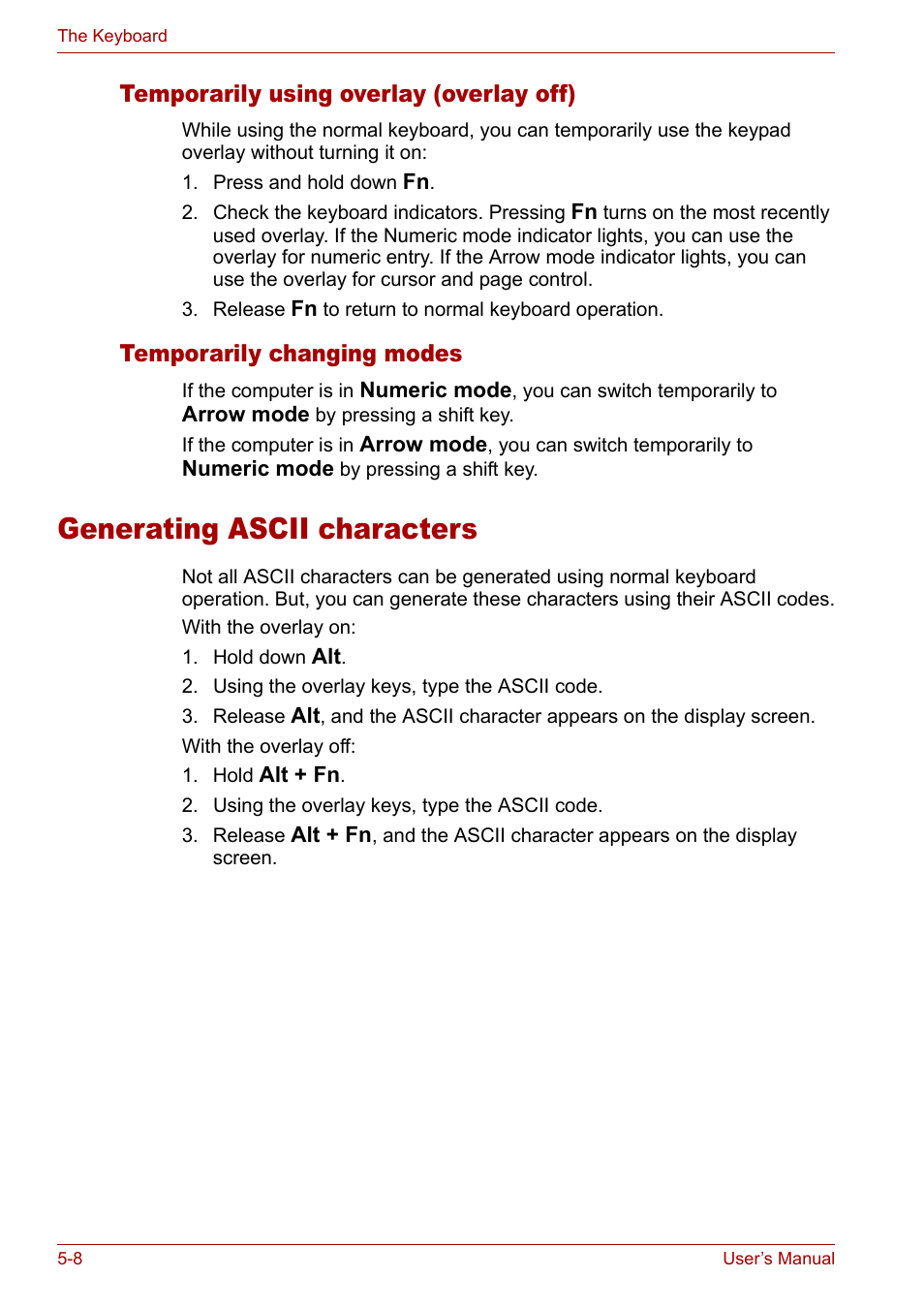 Generating ascii characters, Generating ascii characters -8 | Toshiba Satellite M40 (PSM42) User Manual | Page 104 / 191