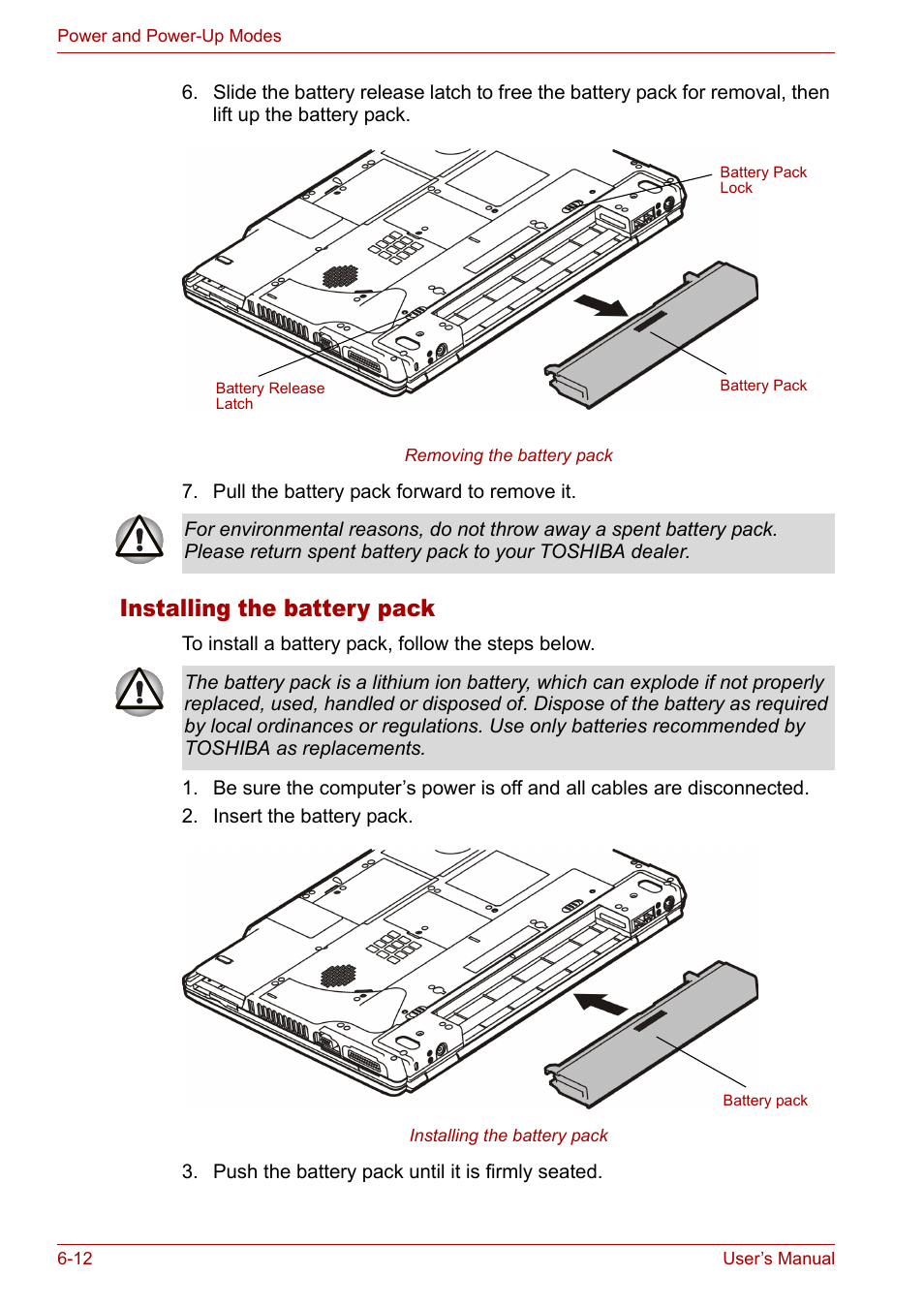 Installing the battery pack | Toshiba Satellite M40 (PSM42) User Manual | Page 116 / 191