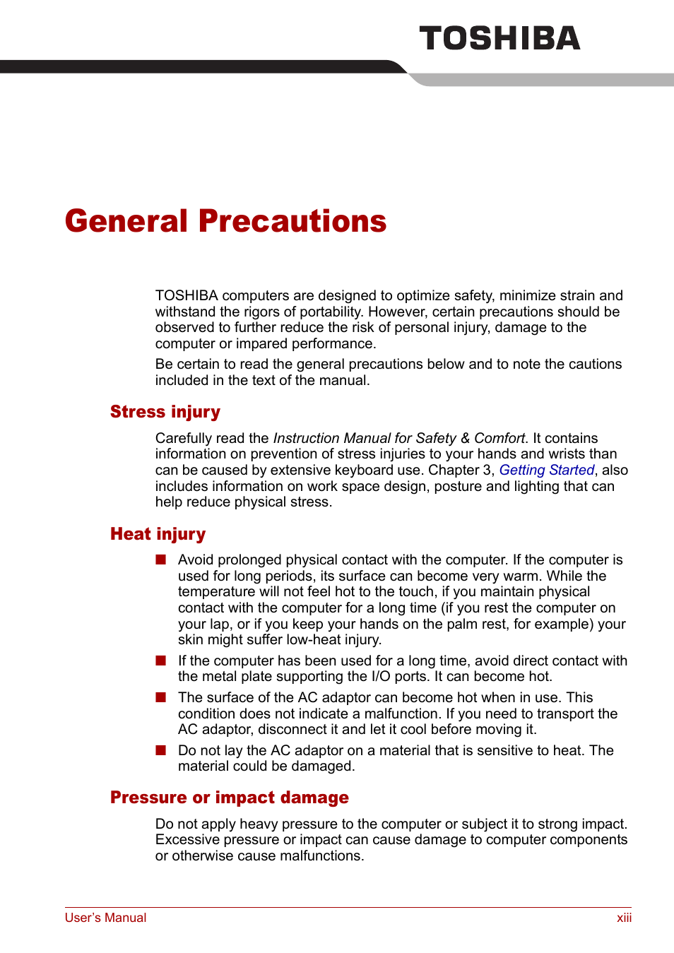 General precautions | Toshiba Satellite M40 (PSM42) User Manual | Page 12 / 191
