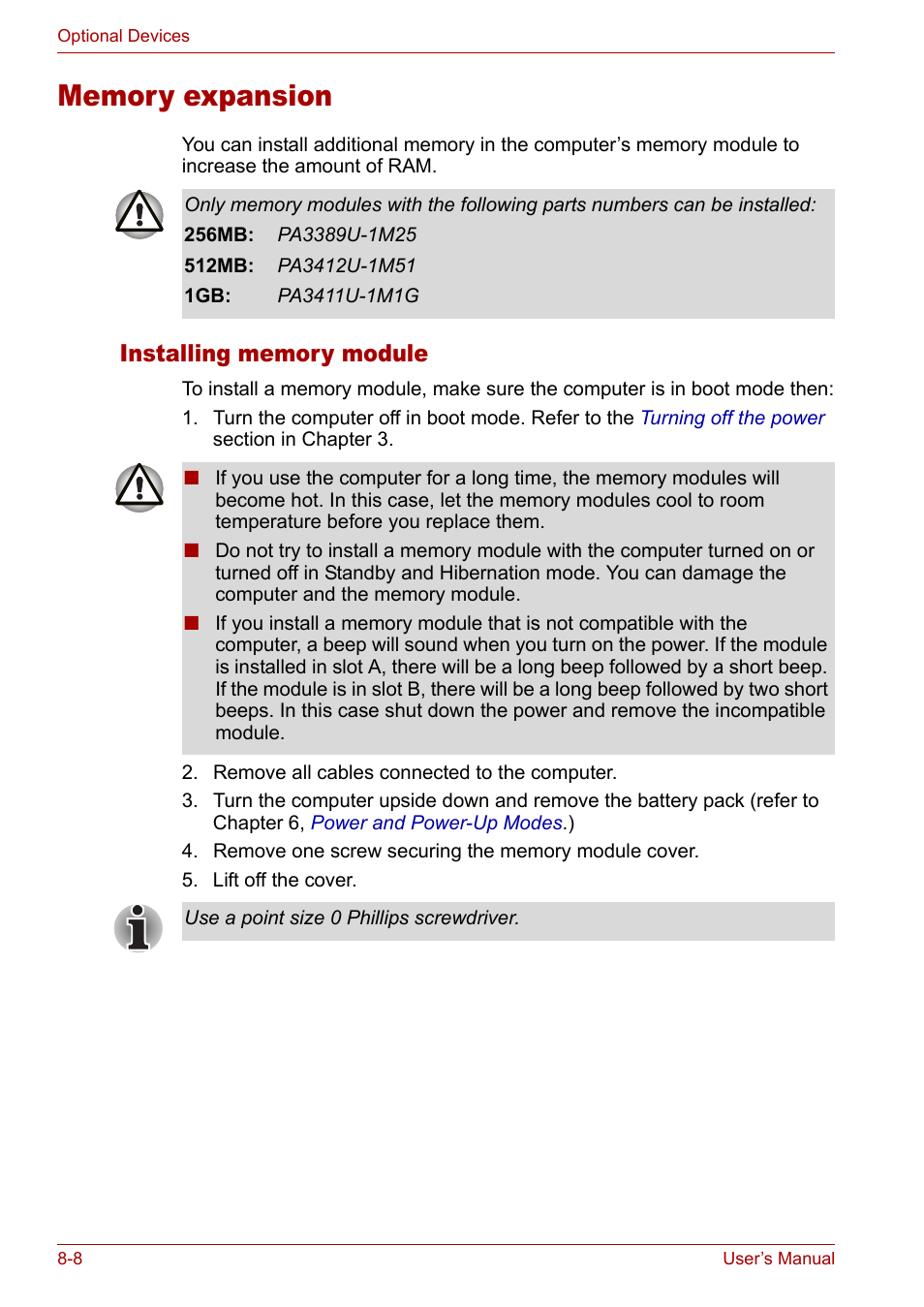 Memory expansion, Memory expansion -8 | Toshiba Satellite M40 (PSM42) User Manual | Page 132 / 191