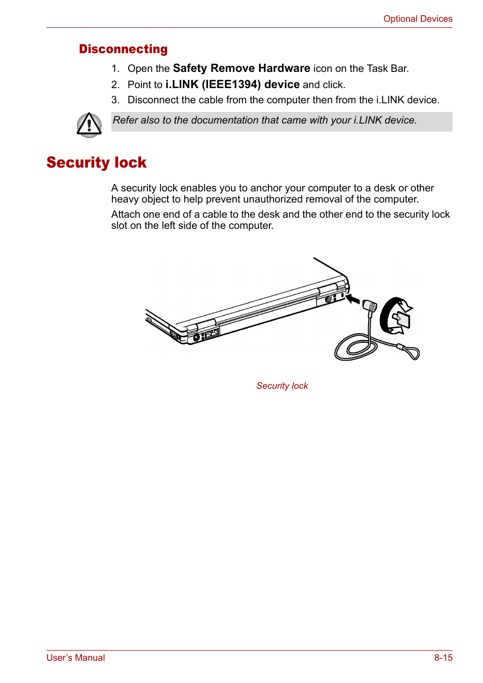 Security lock, Security lock -15 | Toshiba Satellite M40 (PSM42) User Manual | Page 139 / 191