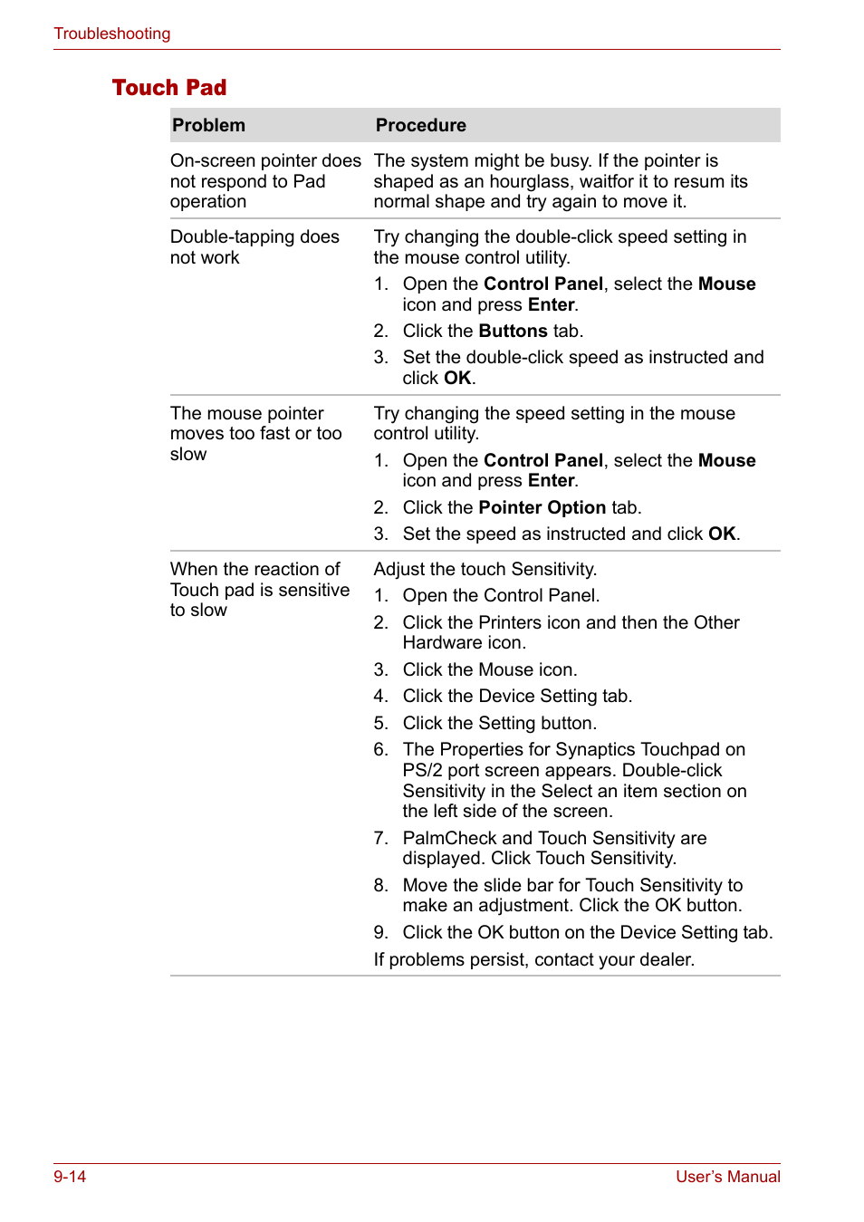 Touch pad | Toshiba Satellite M40 (PSM42) User Manual | Page 153 / 191