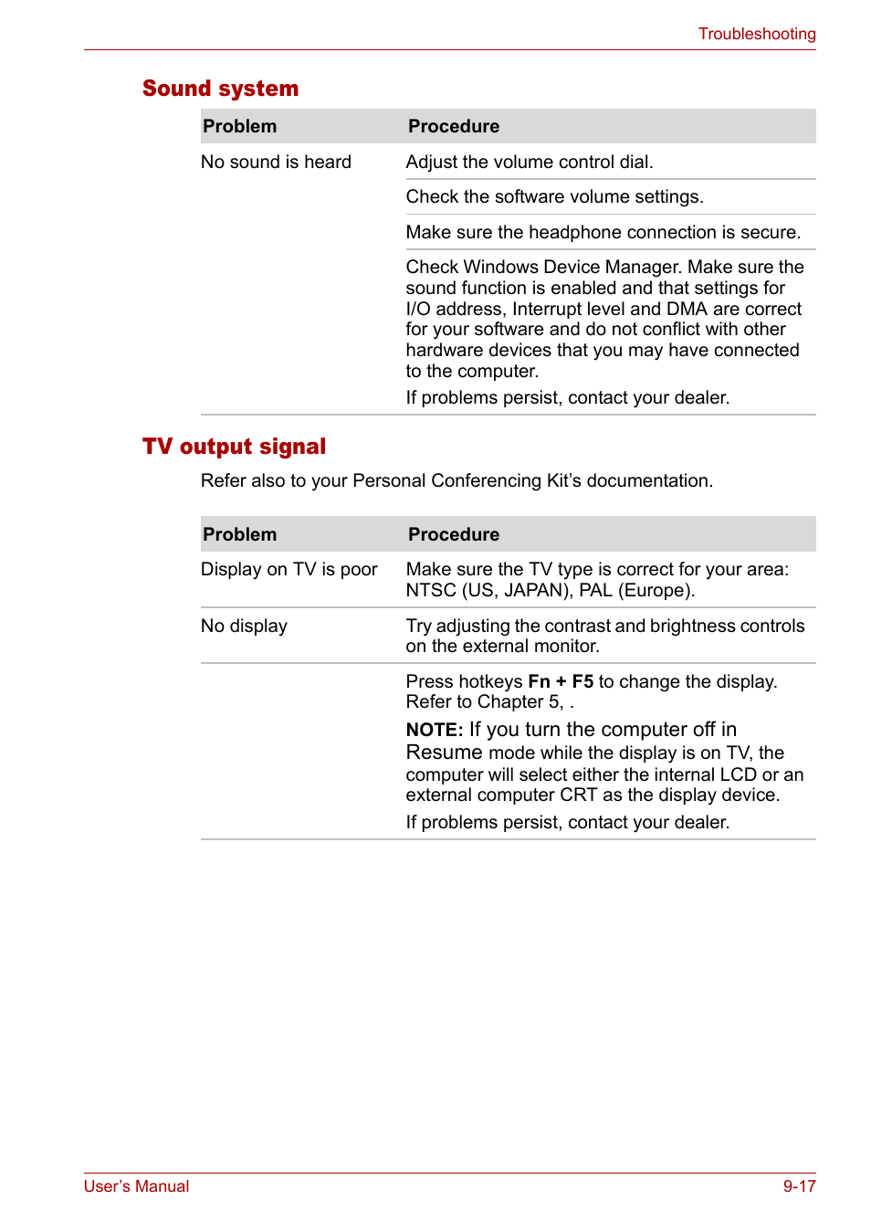 Sound system tv output signal | Toshiba Satellite M40 (PSM42) User Manual | Page 156 / 191