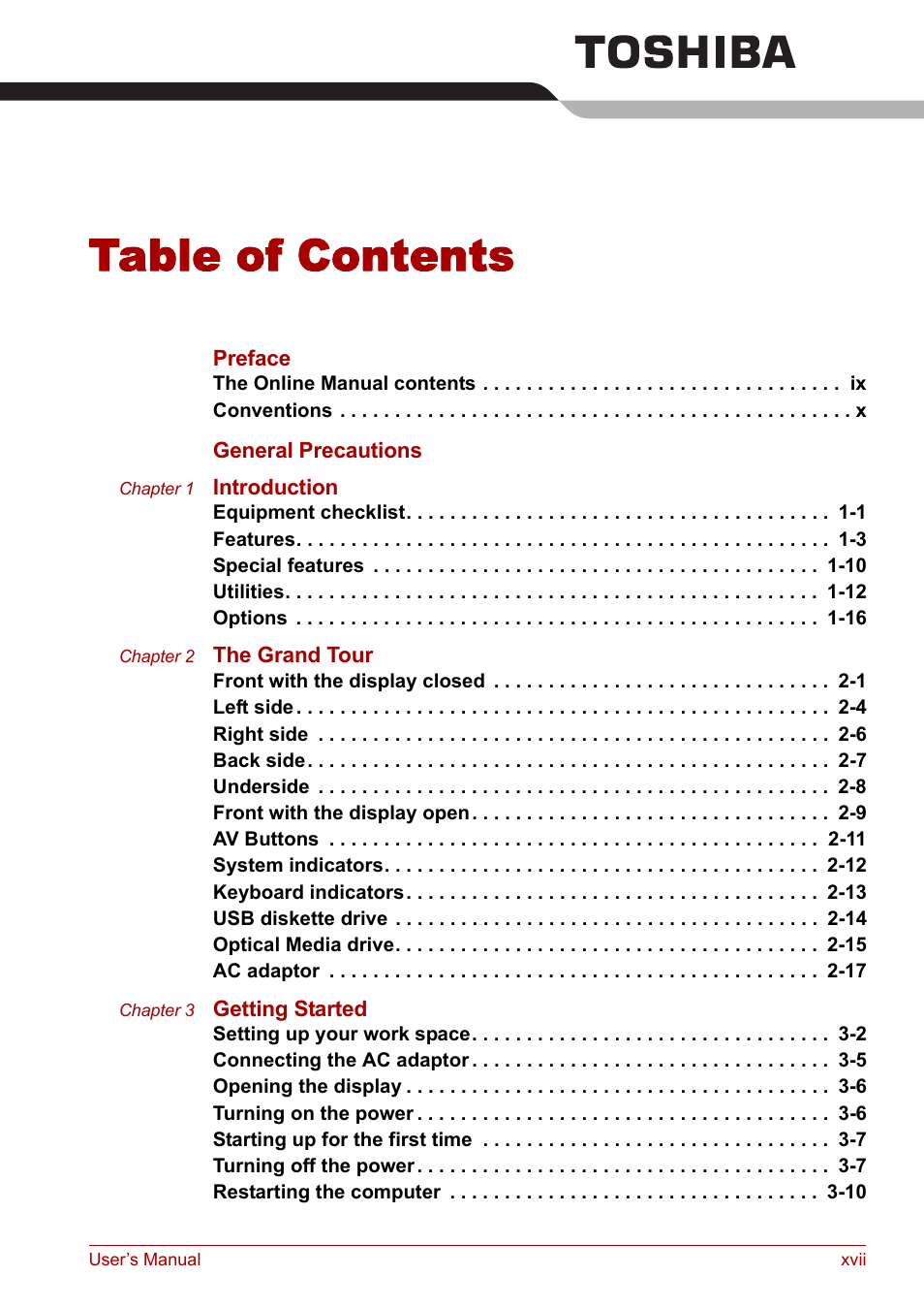 Toshiba Satellite M40 (PSM42) User Manual | Page 16 / 191