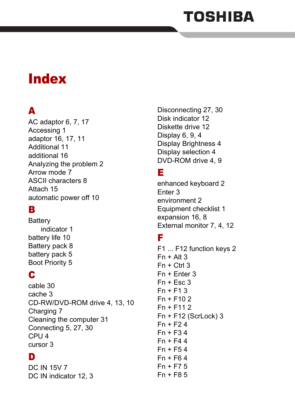 Index | Toshiba Satellite M40 (PSM42) User Manual | Page 189 / 191