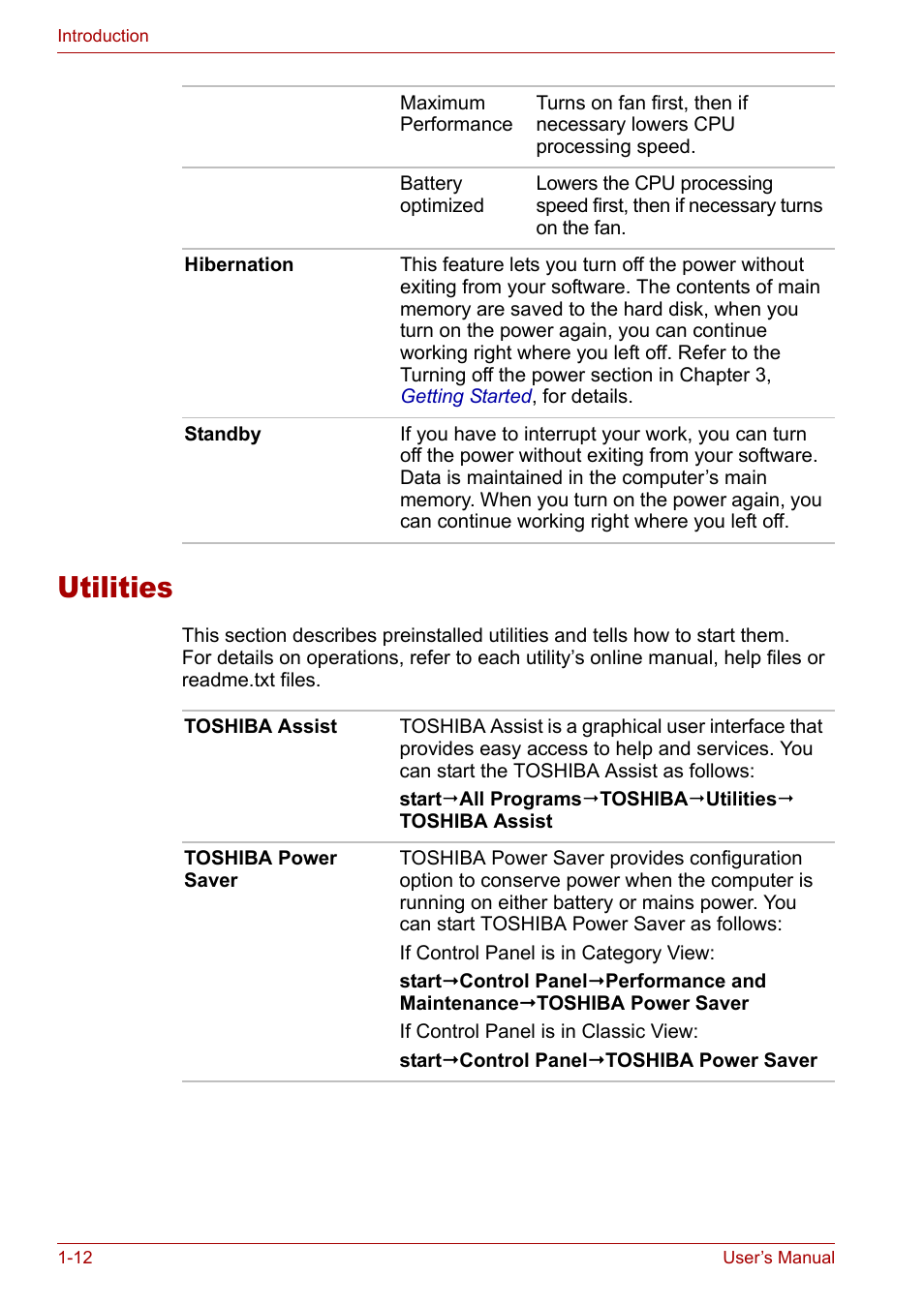 Utilities, Utilities -12 | Toshiba Satellite M40 (PSM42) User Manual | Page 30 / 191
