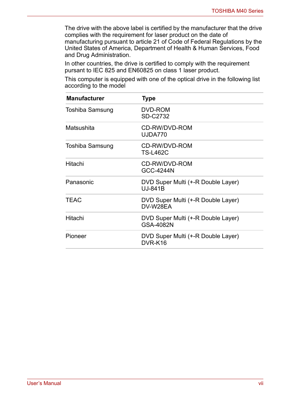 Toshiba Satellite M40 (PSM42) User Manual | Page 7 / 191