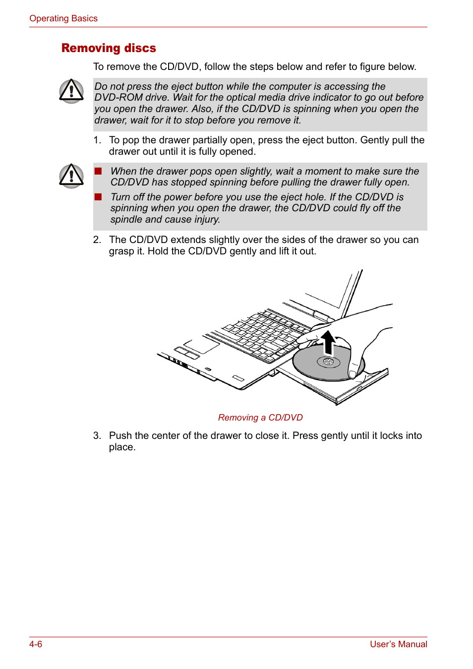 Removing discs | Toshiba Satellite M40 (PSM42) User Manual | Page 70 / 191