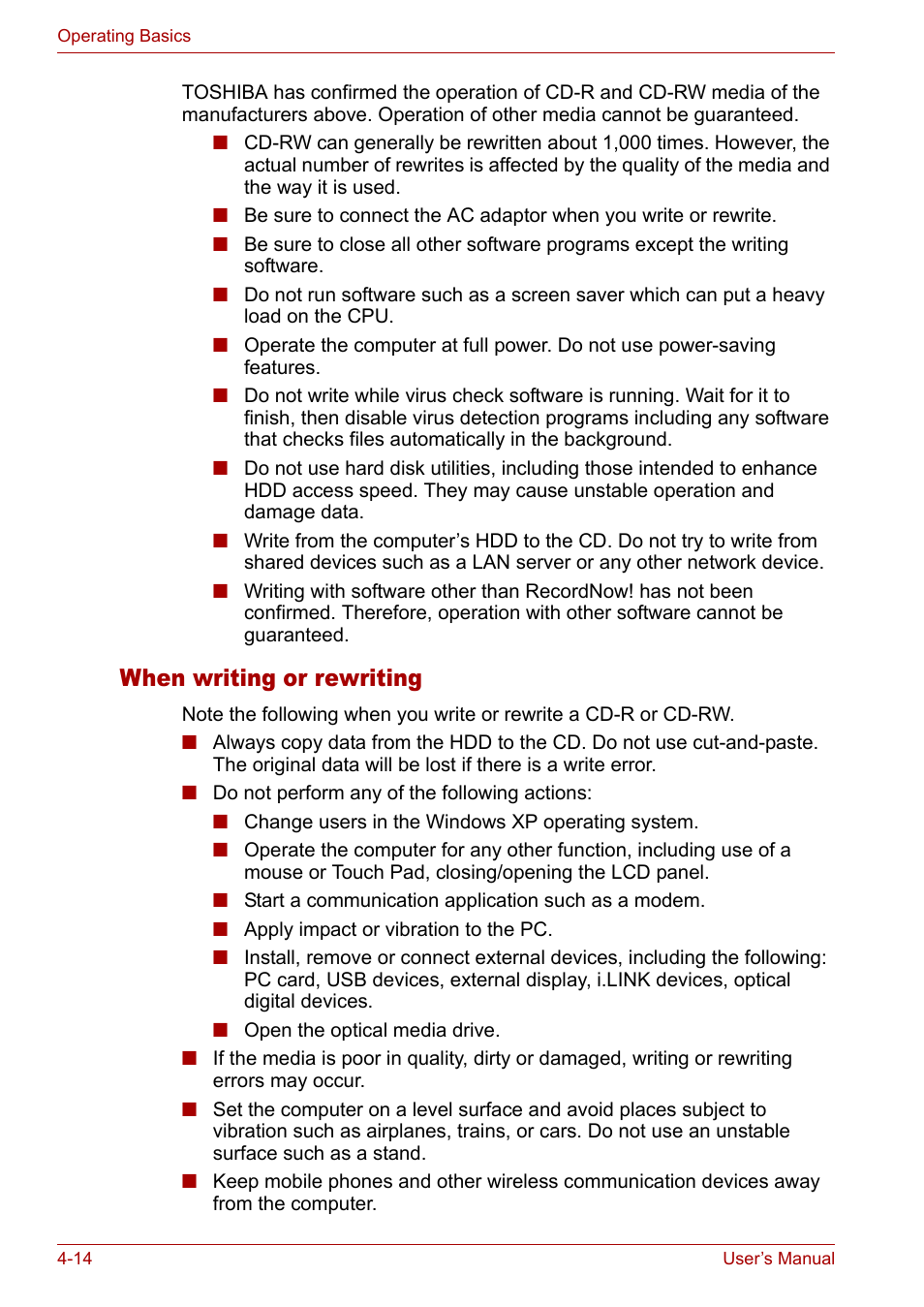 When writing or rewriting | Toshiba Satellite M40 (PSM42) User Manual | Page 78 / 191