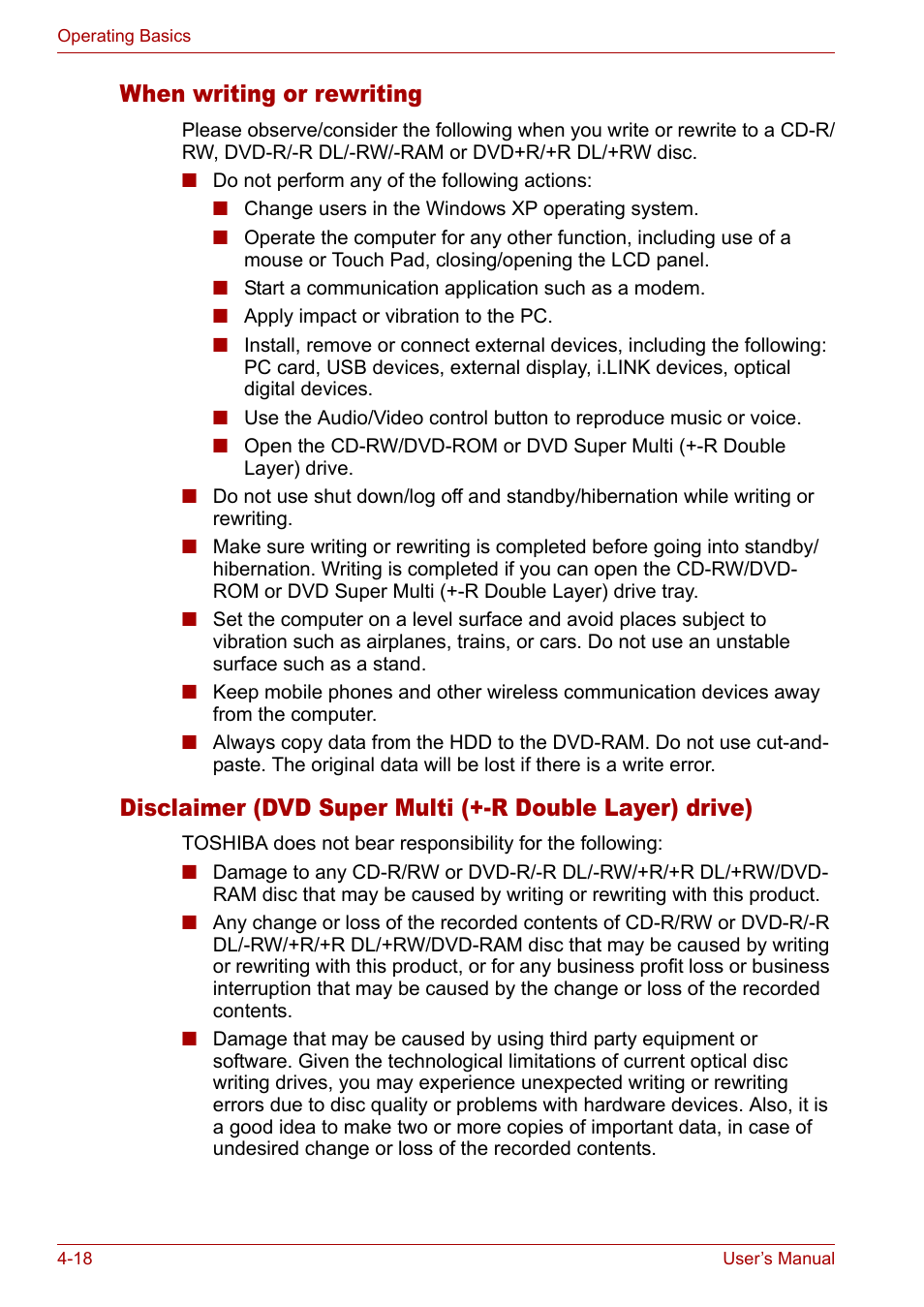 When writing or rewriting | Toshiba Satellite M40 (PSM42) User Manual | Page 82 / 191